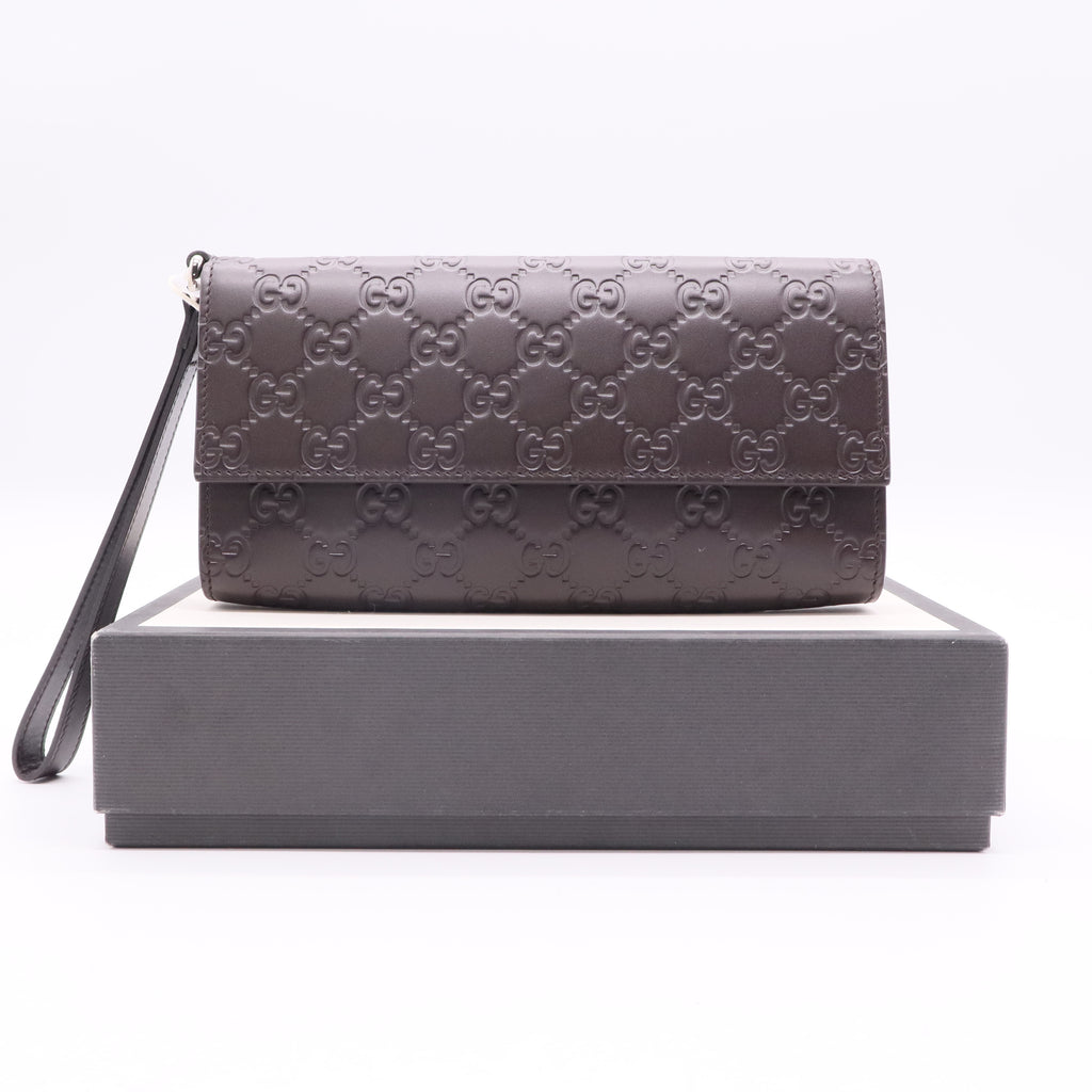 Gucci Wristlet Travel Flap Wallet Guccissima Leather Twins