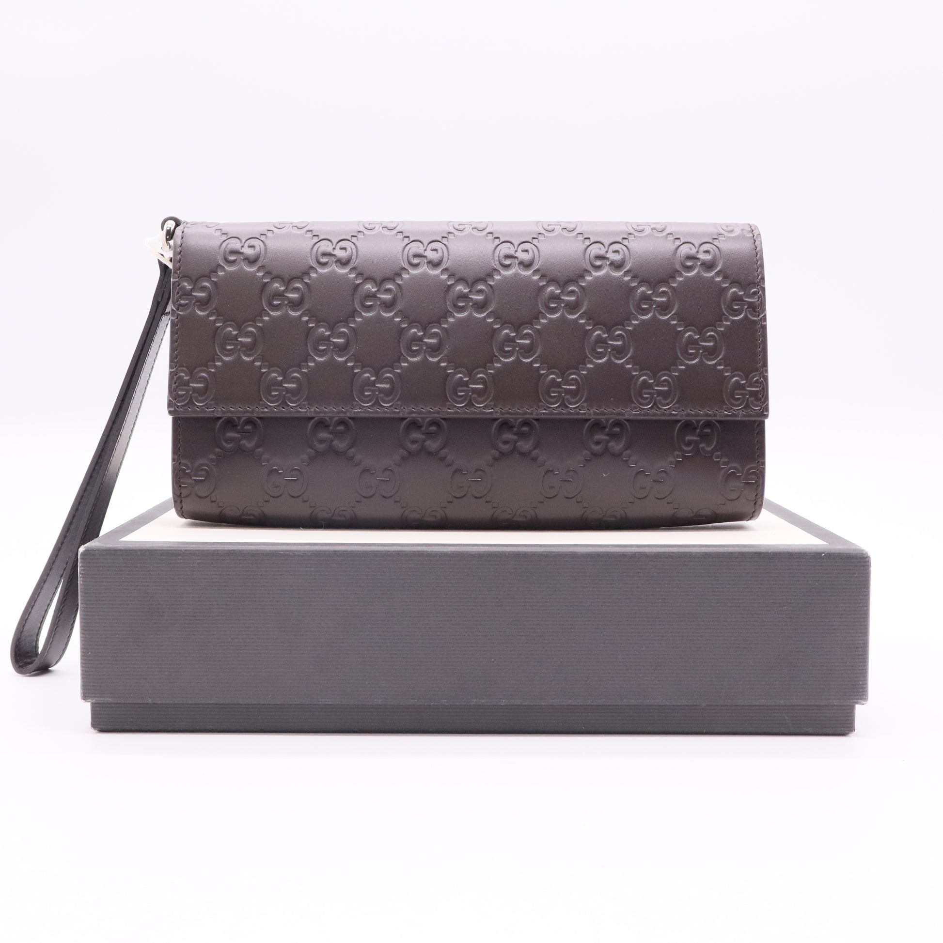 Gucci Wristlet Travel Flap Wallet Guccissima Leather Twins
