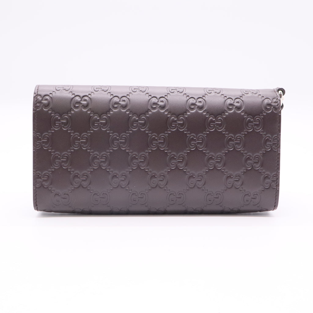 Gucci Wristlet Travel Flap Wallet Guccissima Leather Twins