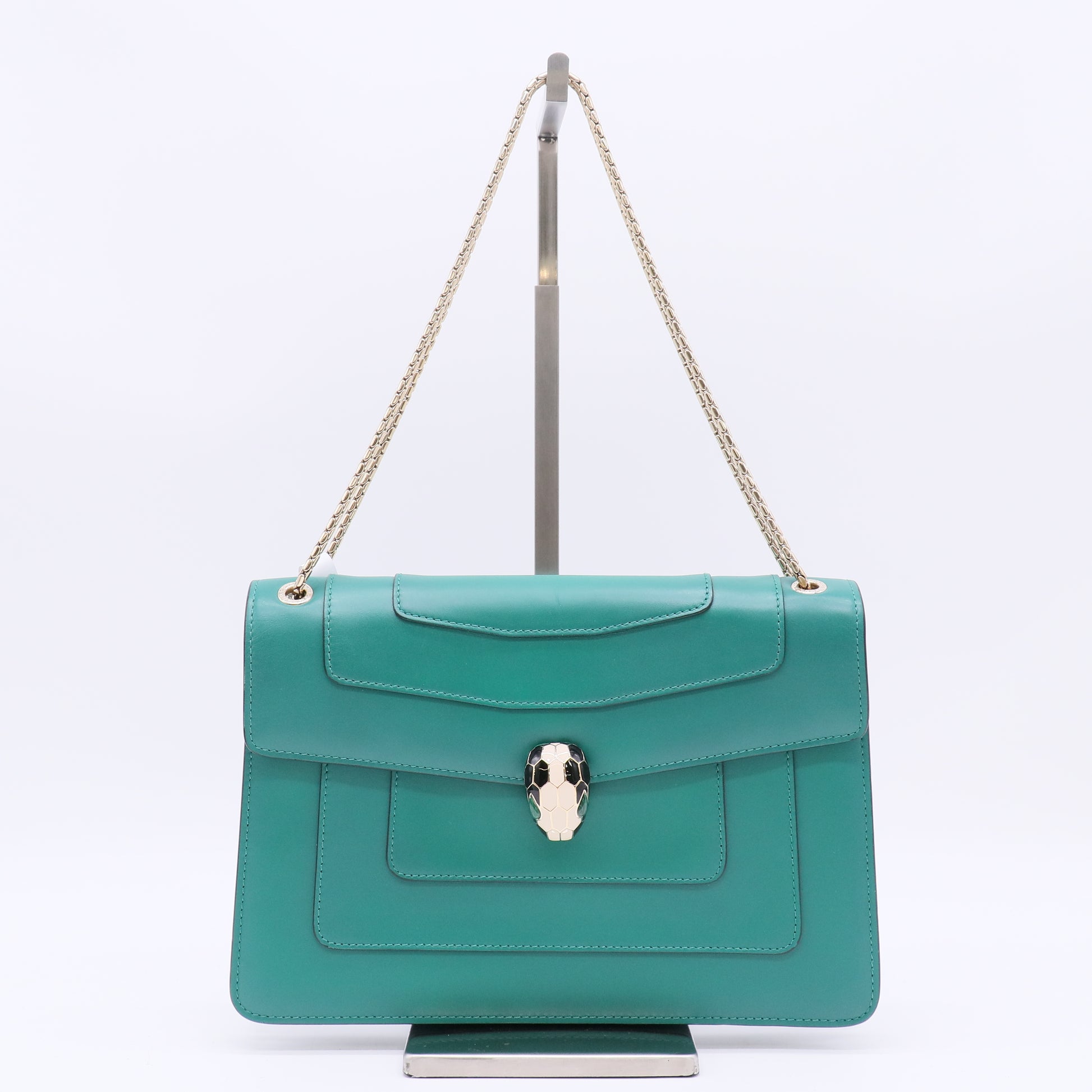 Green Leather Medium Serpenti Forever Flap Shoulder Bag B23220