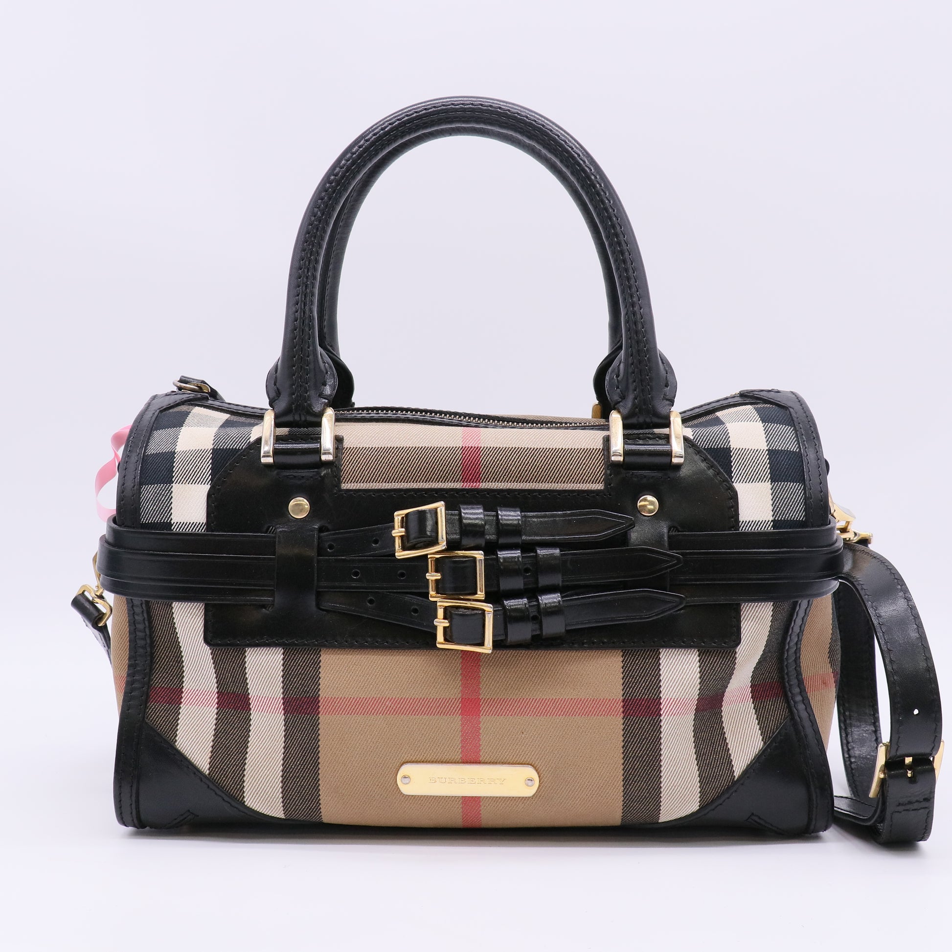 Burberry Bowler Bag House Check Canvas Bridle Chester Convertible Medium Twins LDJ5613