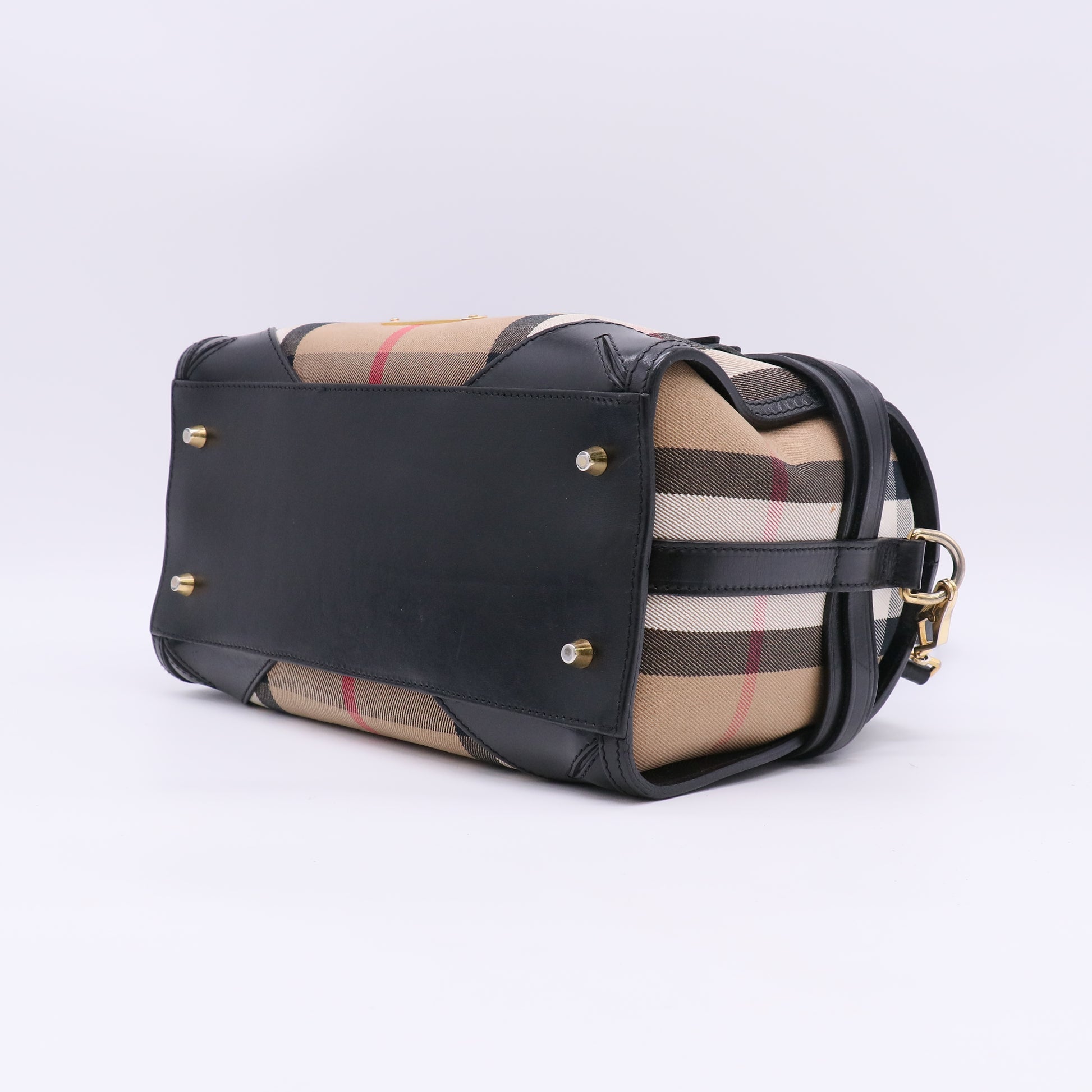Burberry Bowler Bag House Check Canvas Bridle Chester Convertible Medium Twins LDJ5613