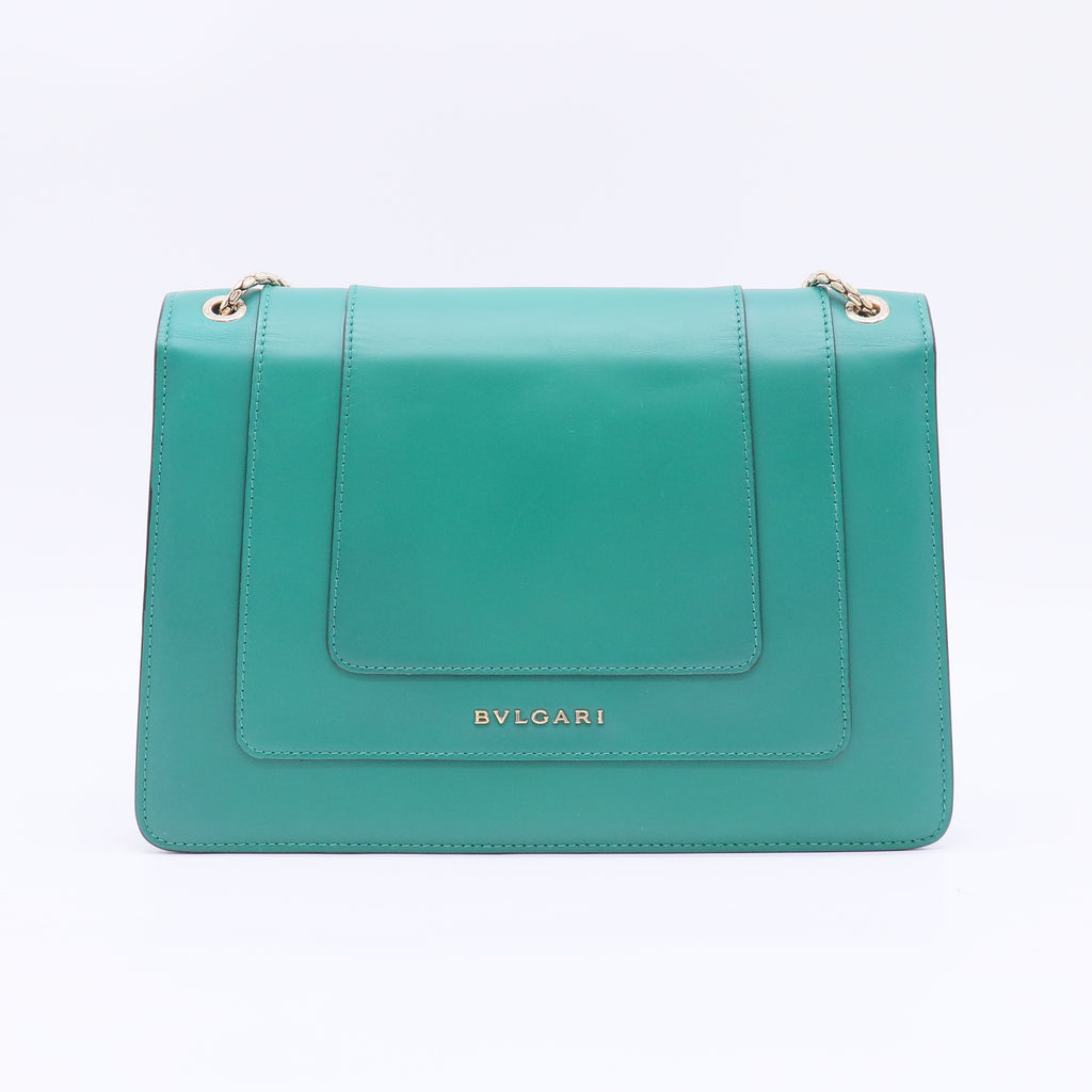 Green Leather Medium Serpenti Forever Flap Shoulder Bag B23220
