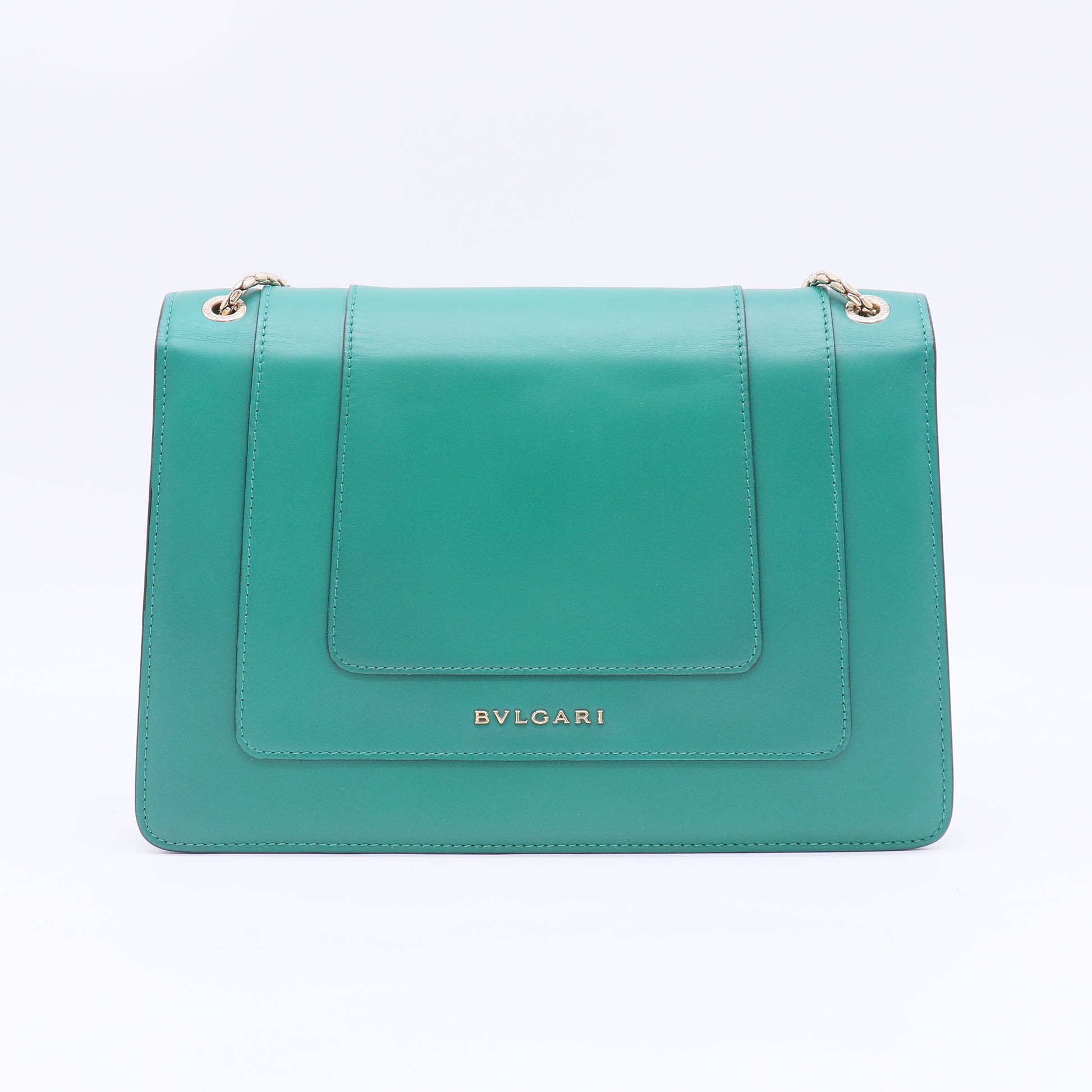 Green Leather Medium Serpenti Forever Flap Shoulder Bag B23220