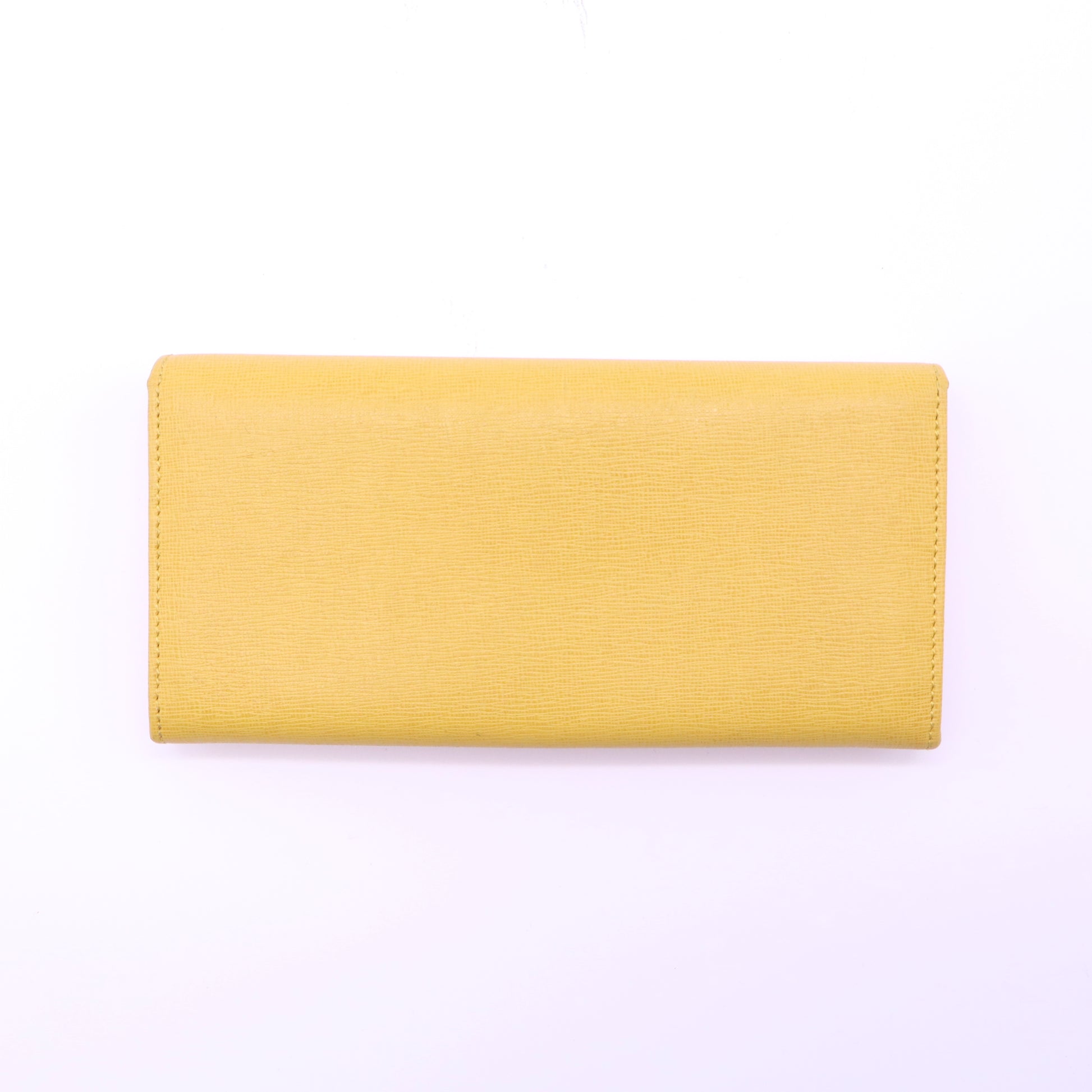 Fendi Textured Leather Metal Logo Plate Continental Flap Wallet Yellow W21472