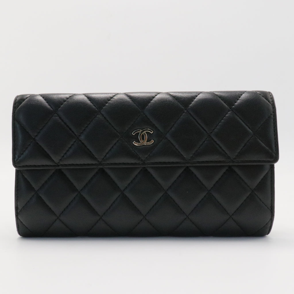 CC Gusset Flap Wallet Quilted Caviar Long-Twins