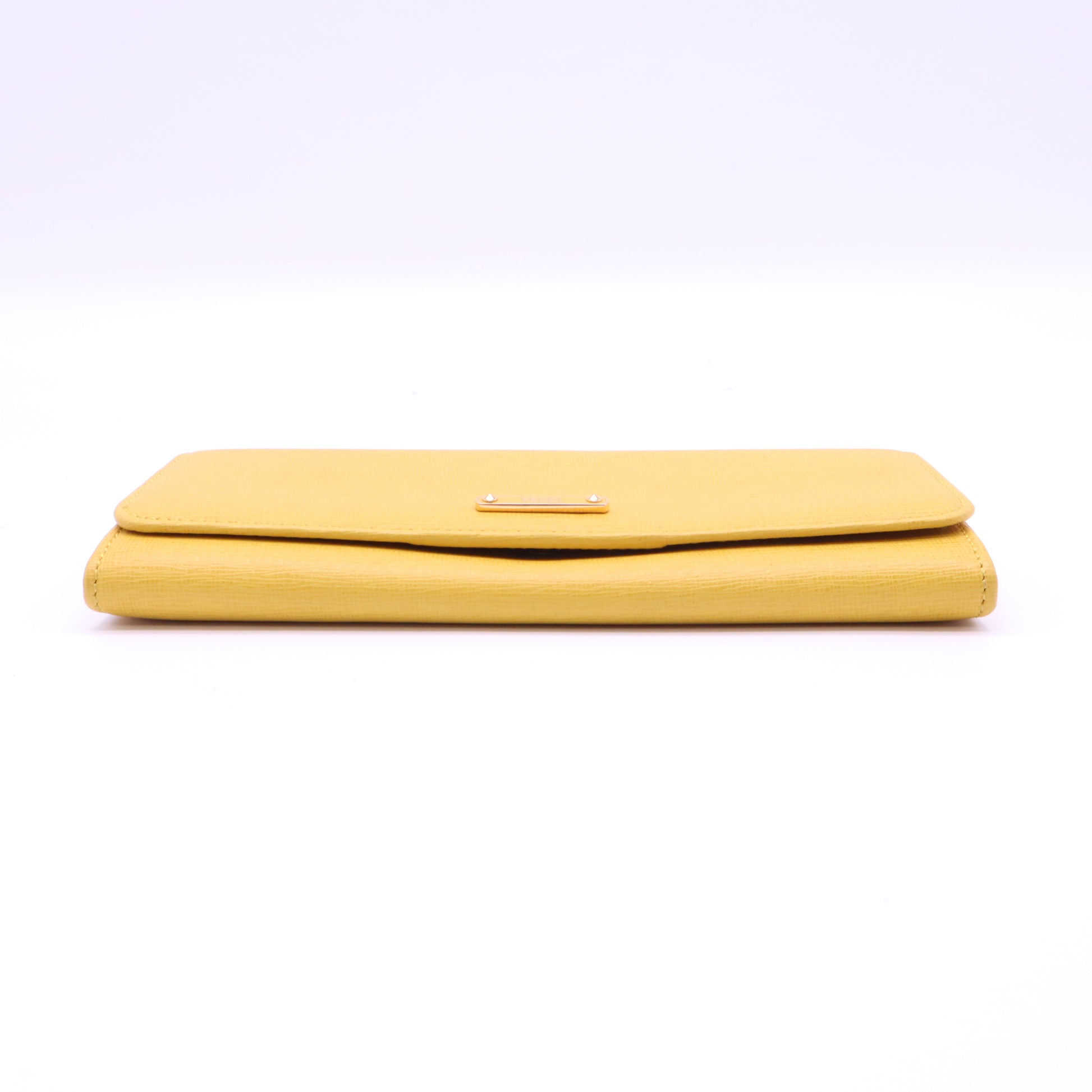 Fendi Textured Leather Metal Logo Plate Continental Flap Wallet Yellow W21472