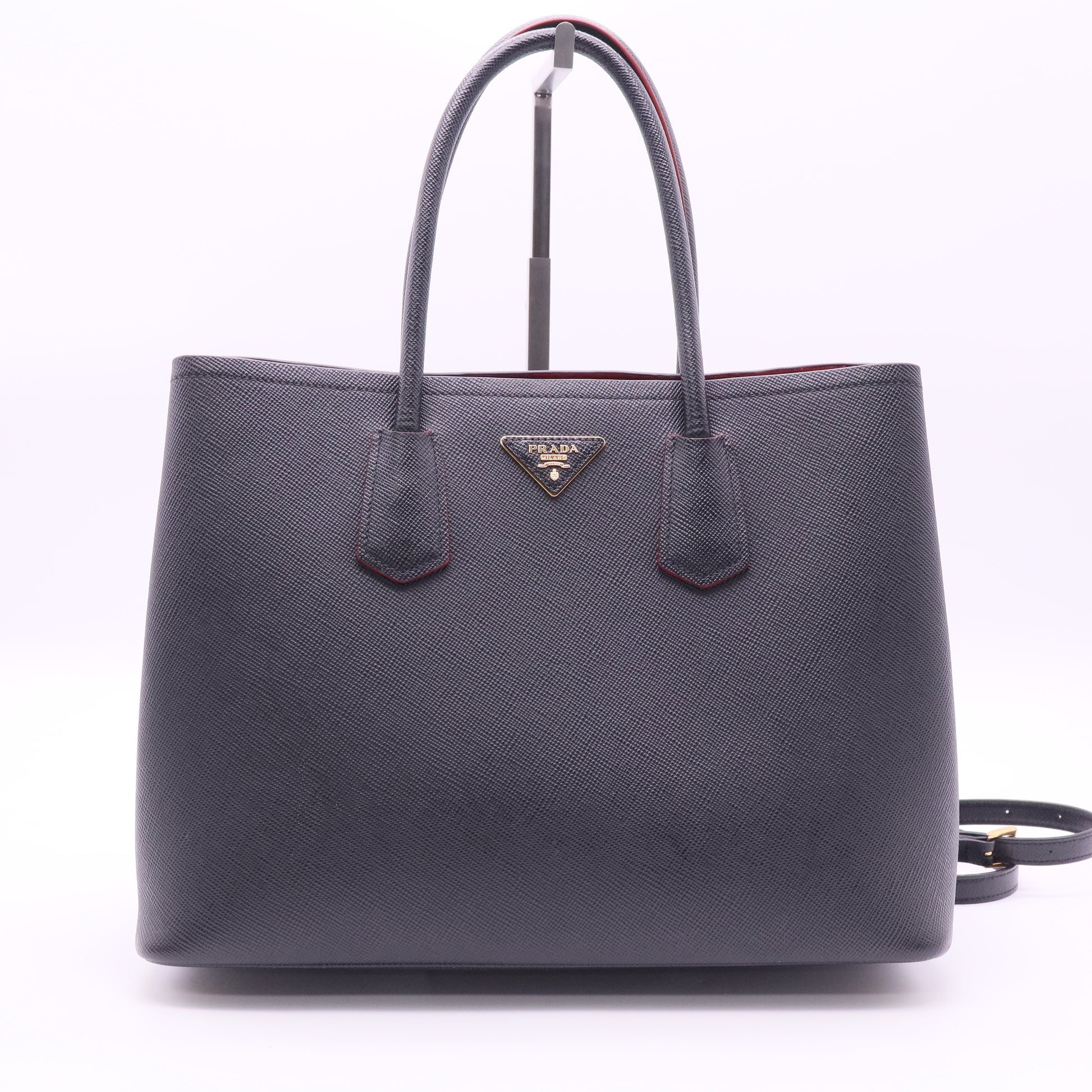 Prada Saffiano Cuir Double Bag Large red inside twins