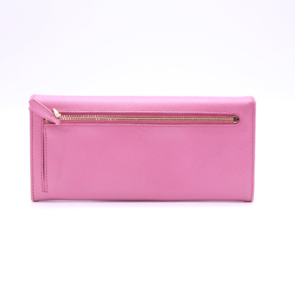 Prada Saffiano Metal Oro Continental Flap Wallet Pink W21454