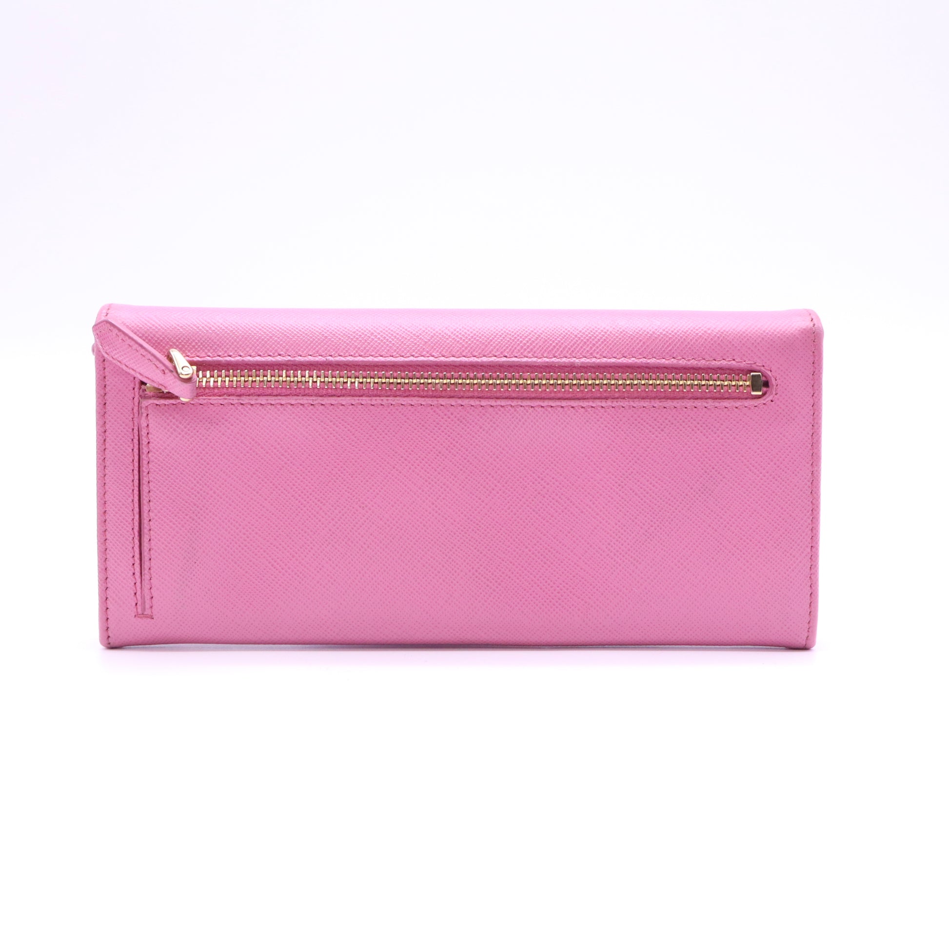 Prada Saffiano Metal Oro Continental Flap Wallet Pink W21454