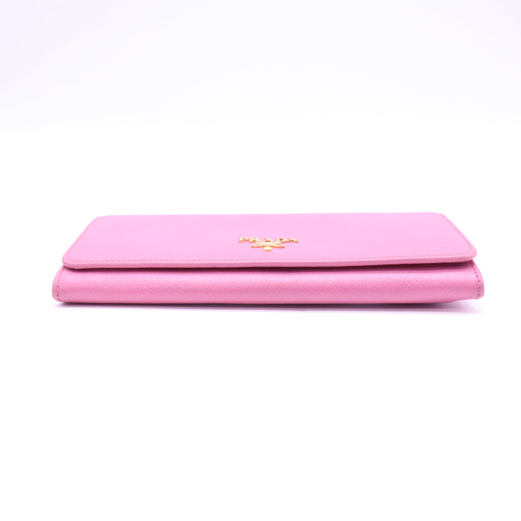 Prada Saffiano Metal Oro Continental Flap Wallet Pink W21454
