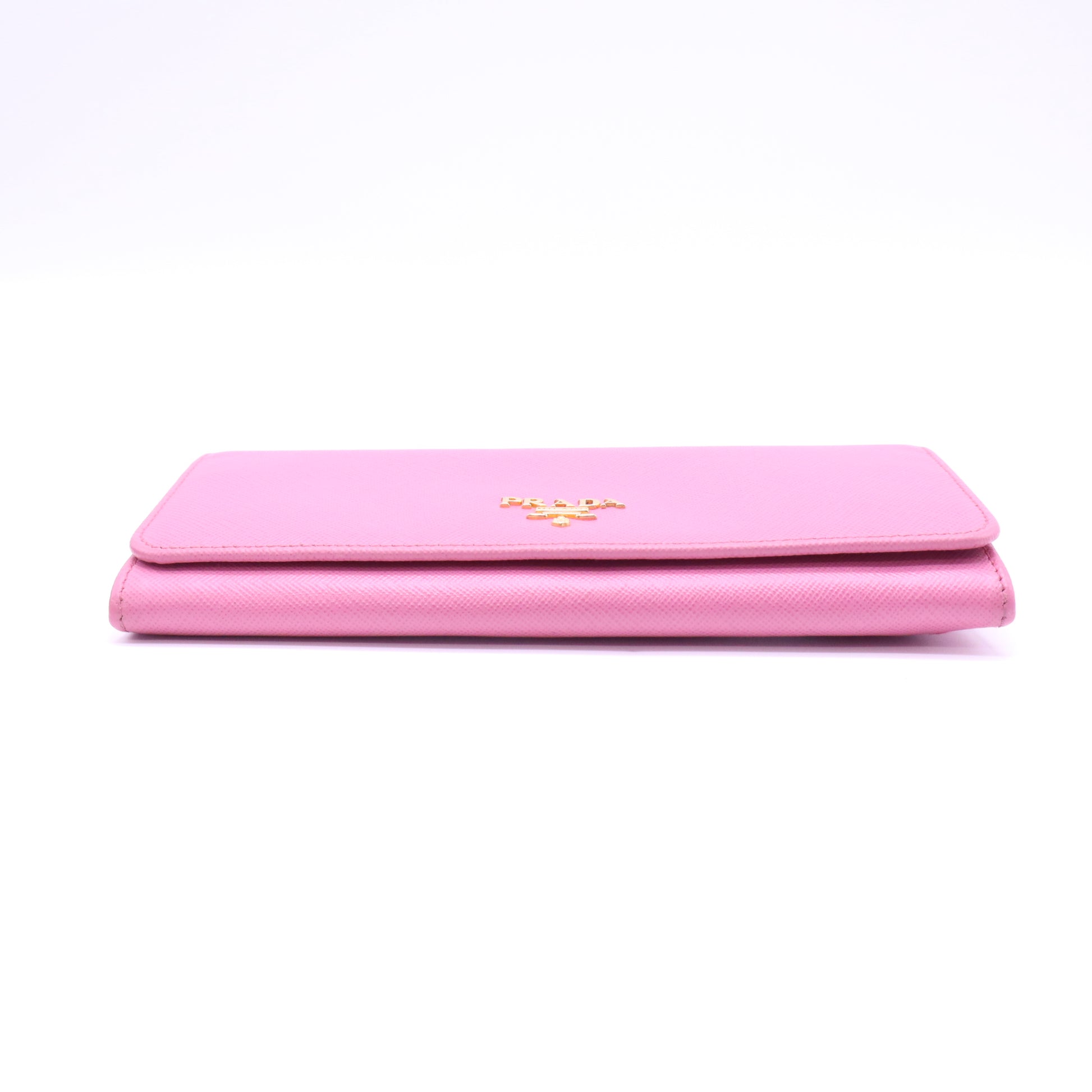 Prada Saffiano Metal Oro Continental Flap Wallet Pink W21454