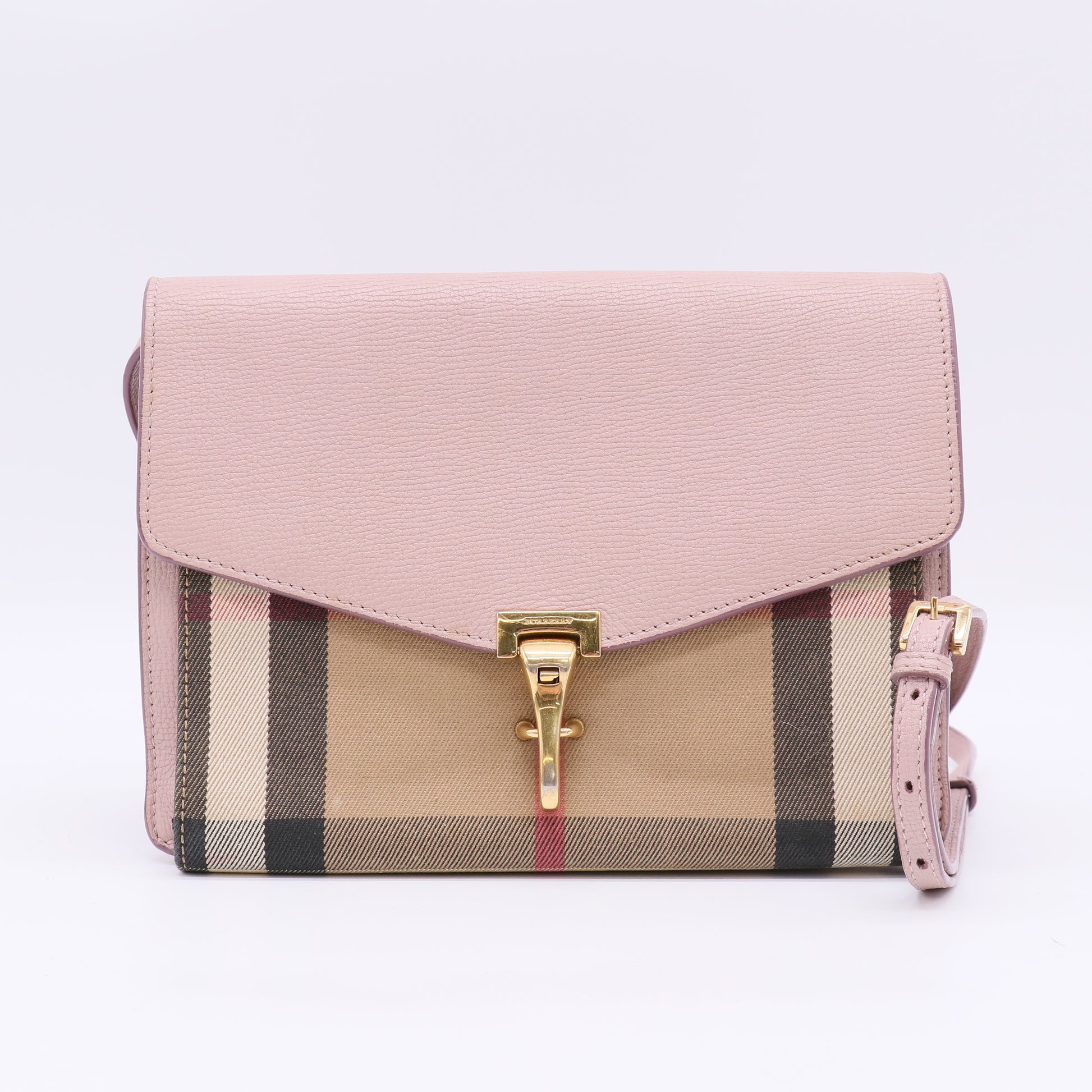 Derby Calfskin House Check Small Macken Crossbody Bag Pale Orchid B23221