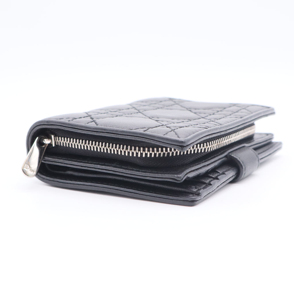 Lady Dior Zip Around Bifold Wallet Cannage Quilt Lambskin Mini