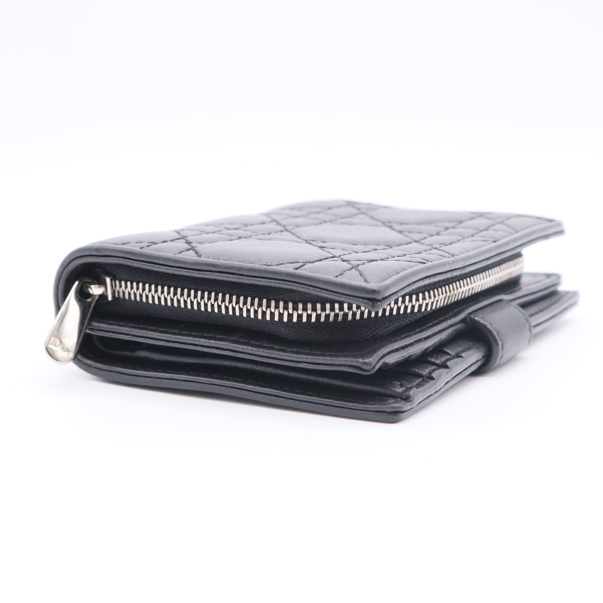 Lady Dior Zip Around Bifold Wallet Cannage Quilt Lambskin Mini