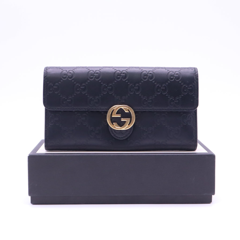 Gucci Interlocking G Guccissima Continental Flap Wallet Black W21383
