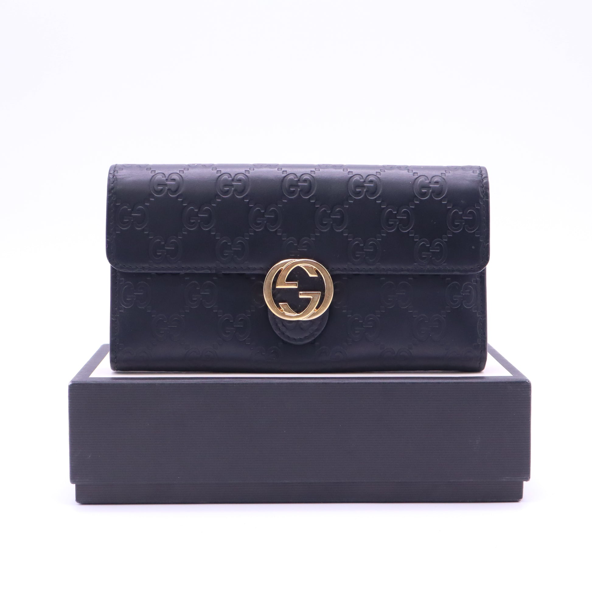 Gucci Interlocking G Guccissima Continental Flap Wallet Black W21383