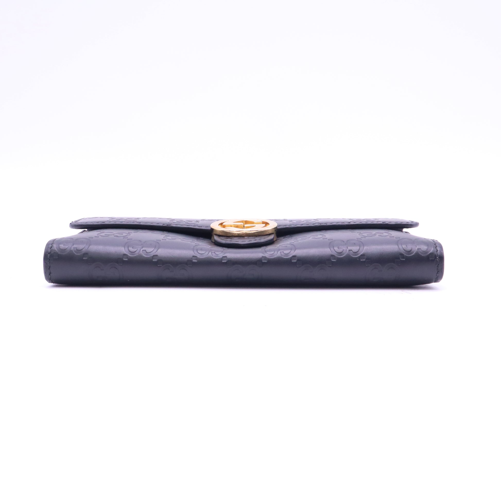 Gucci Interlocking G Guccissima Continental Flap Wallet Black W21383