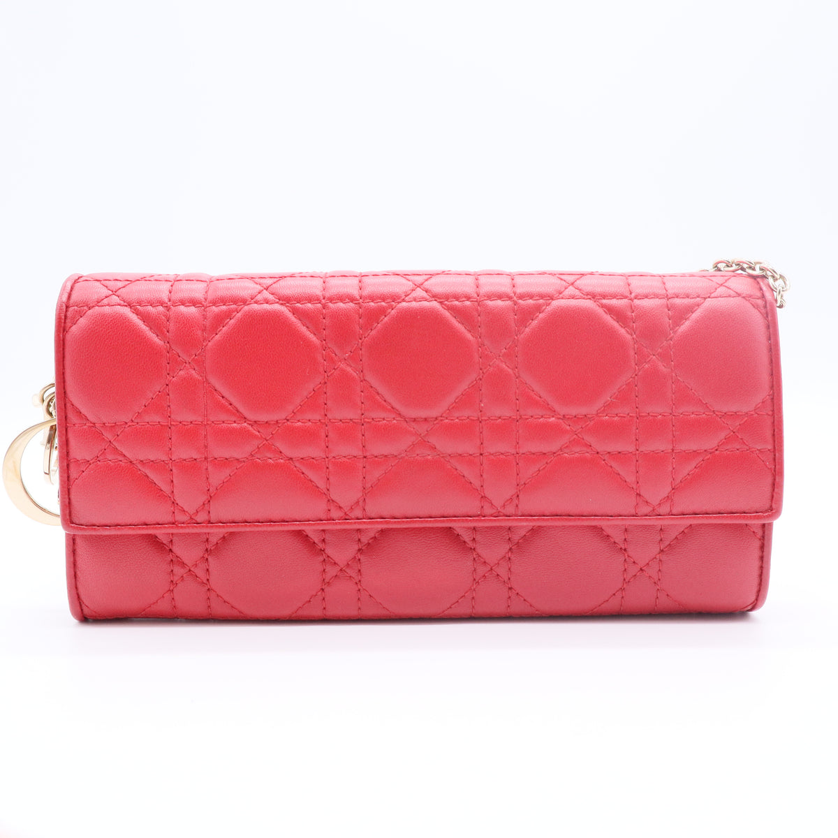 Lambskin Cannage Lady Dior Flap Wallet Red