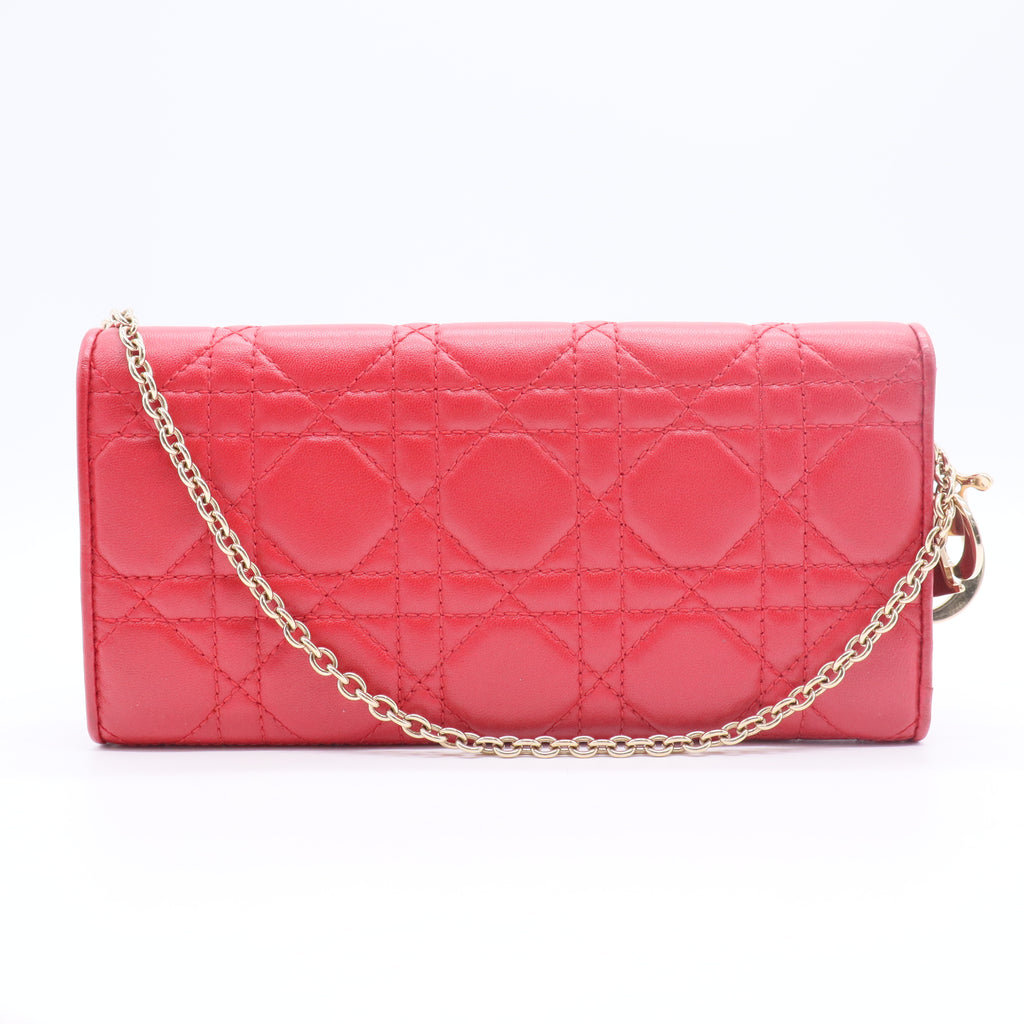 Lambskin Cannage Lady Dior Flap Wallet Red