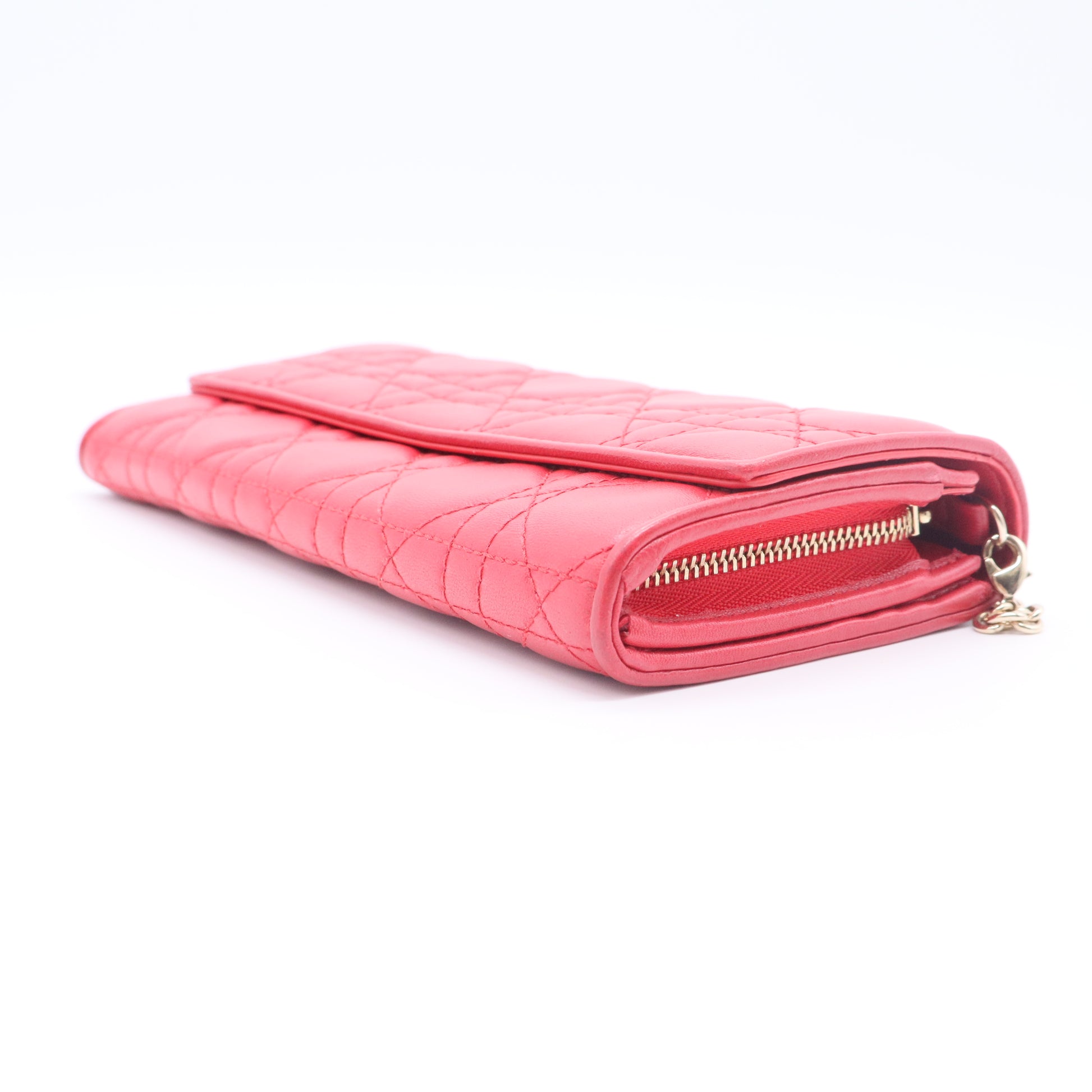 Lambskin Cannage Lady Dior Flap Wallet Red