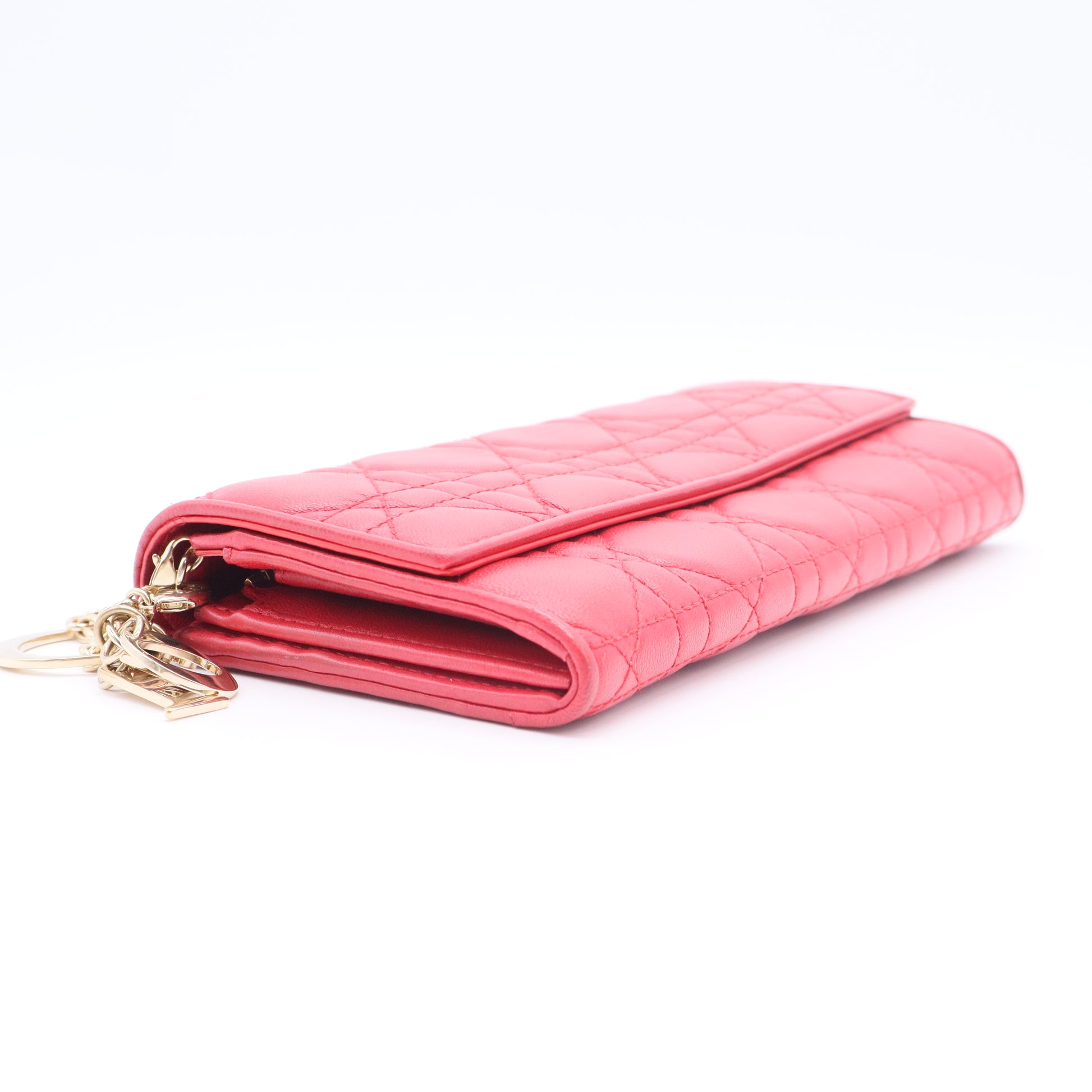 Lambskin Cannage Lady Dior Flap Wallet Red