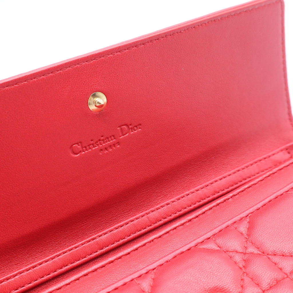 Lambskin Cannage Lady Dior Flap Wallet Red