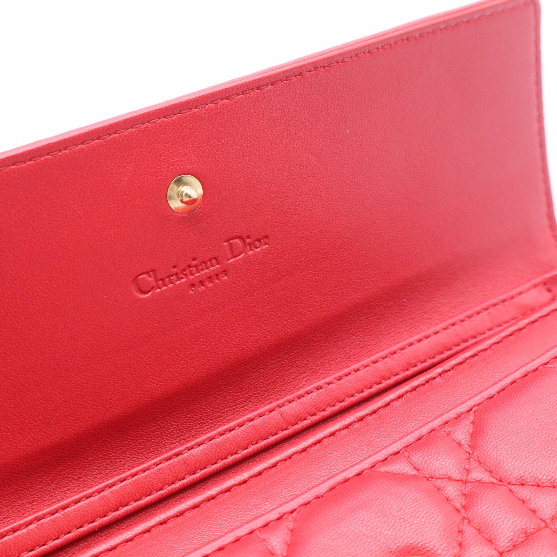 Lambskin Cannage Lady Dior Flap Wallet Red