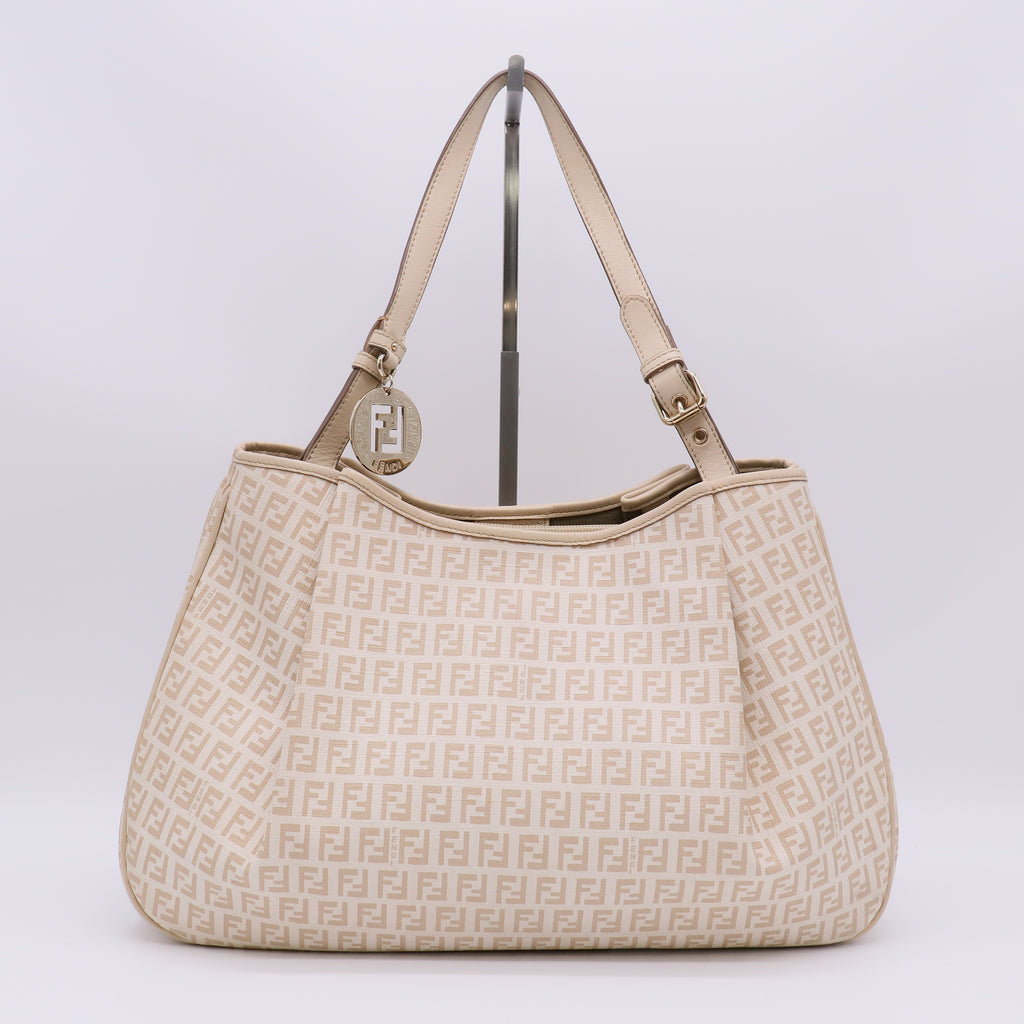 Fendi Beige Zucchino Canvas Charm Shoulder Bag B23272