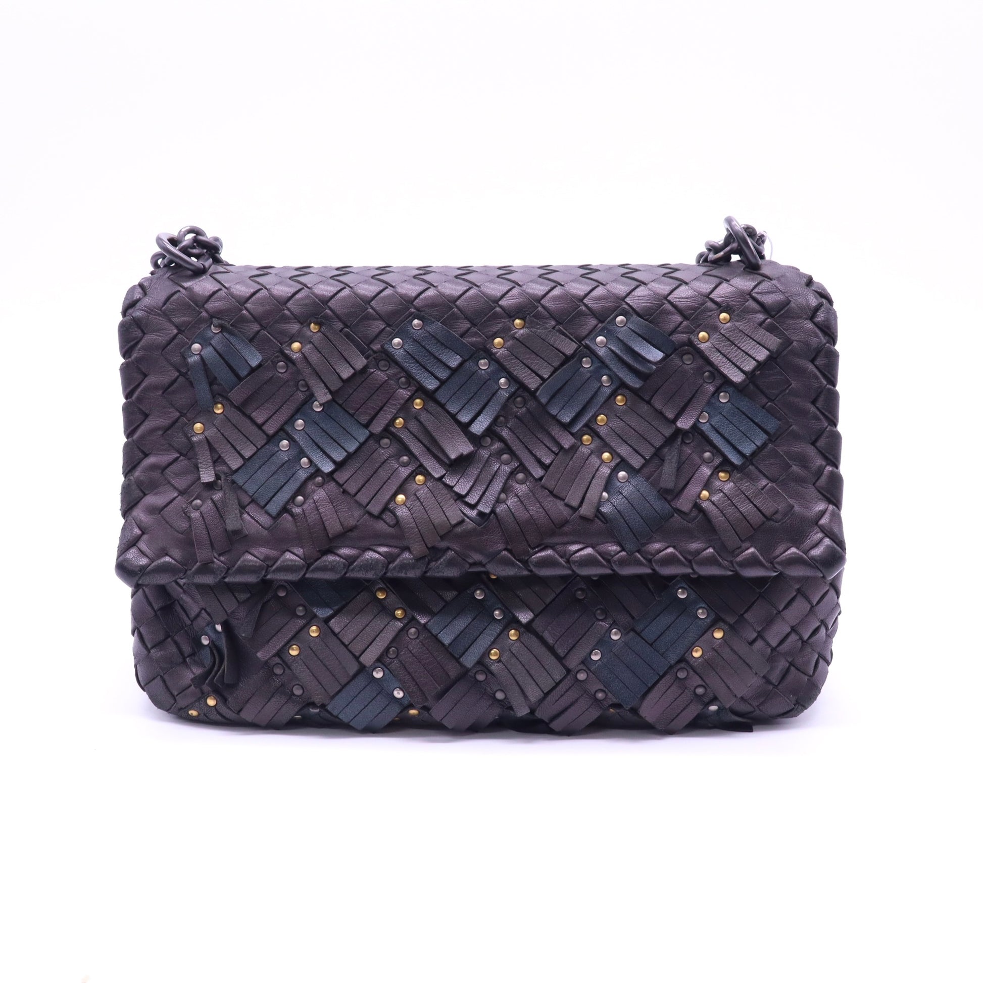 Metallic Nappa Intrecciato Fringe Studded Olimpia Bag  Twins LDJ4105