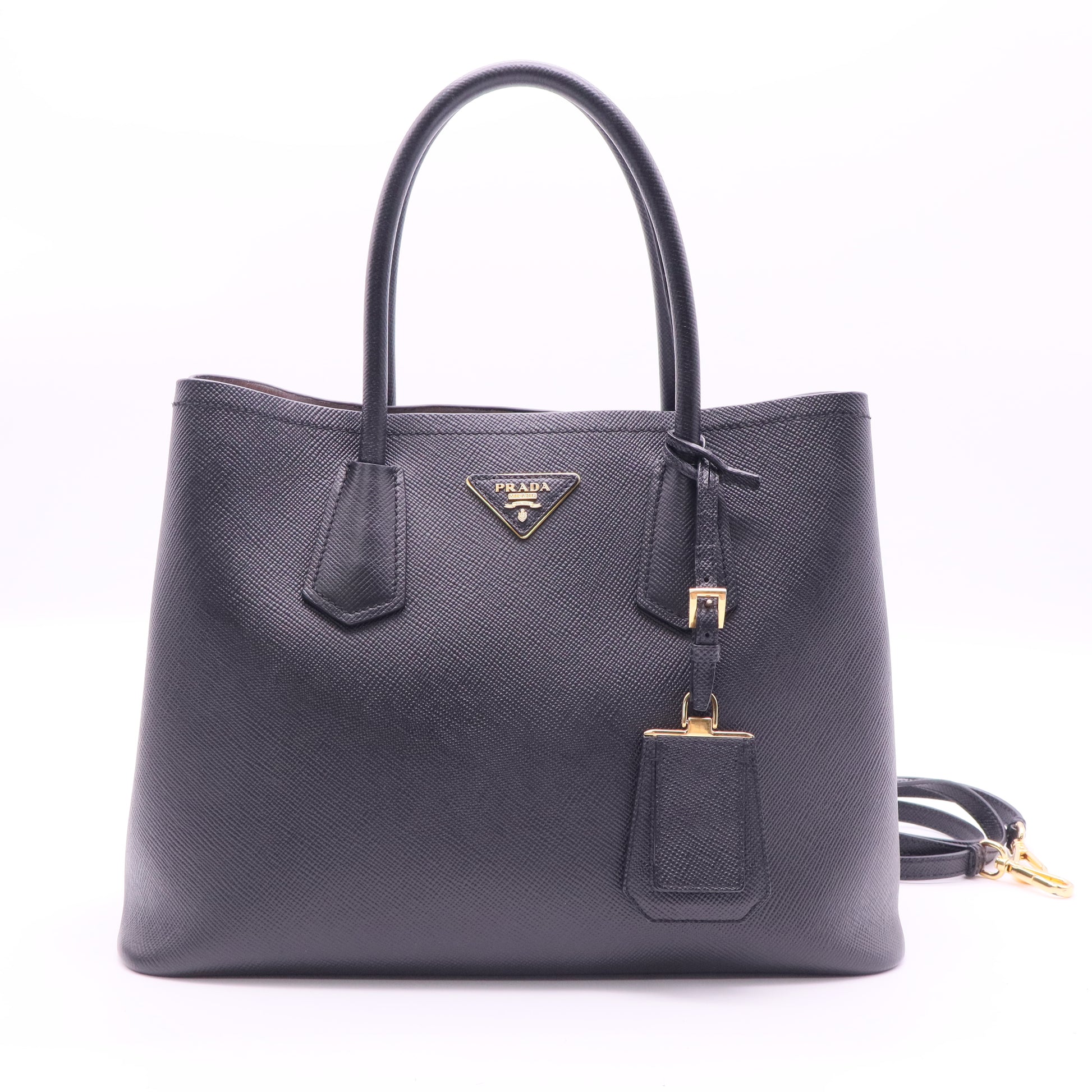 Prada Black Saffiano Cuir 2way pink inner layer shoulder bag twins