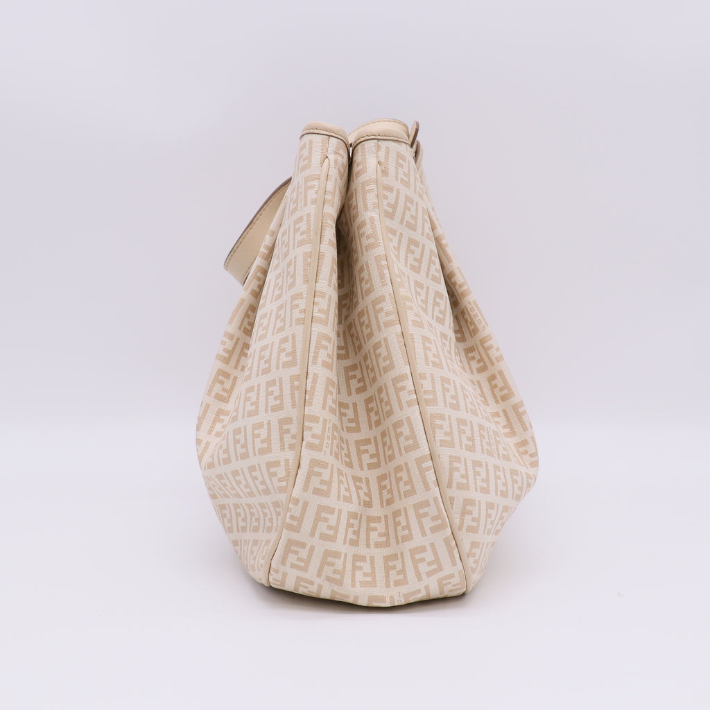 Fendi Beige Zucchino Canvas Charm Shoulder Bag B23272