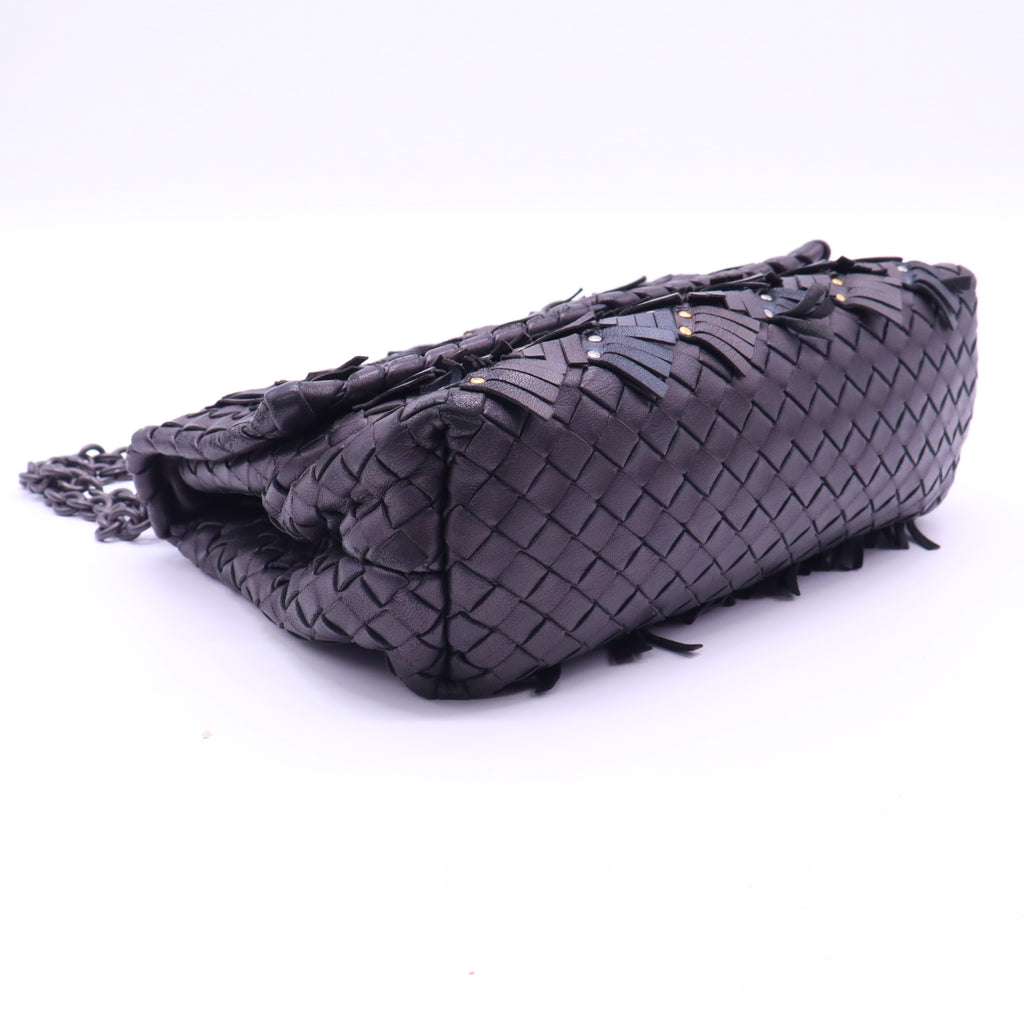 Metallic Nappa Intrecciato Fringe Studded Olimpia Bag  Twins LDJ4105