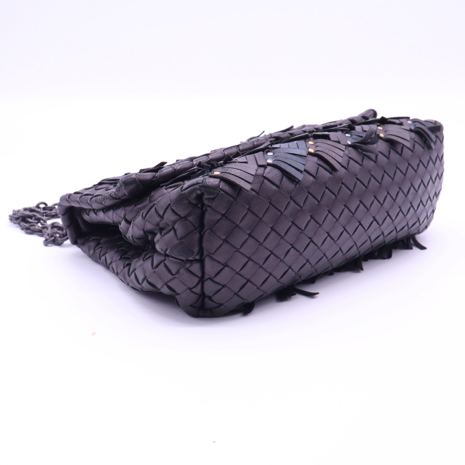Metallic Nappa Intrecciato Fringe Studded Olimpia Bag  Twins LDJ4105