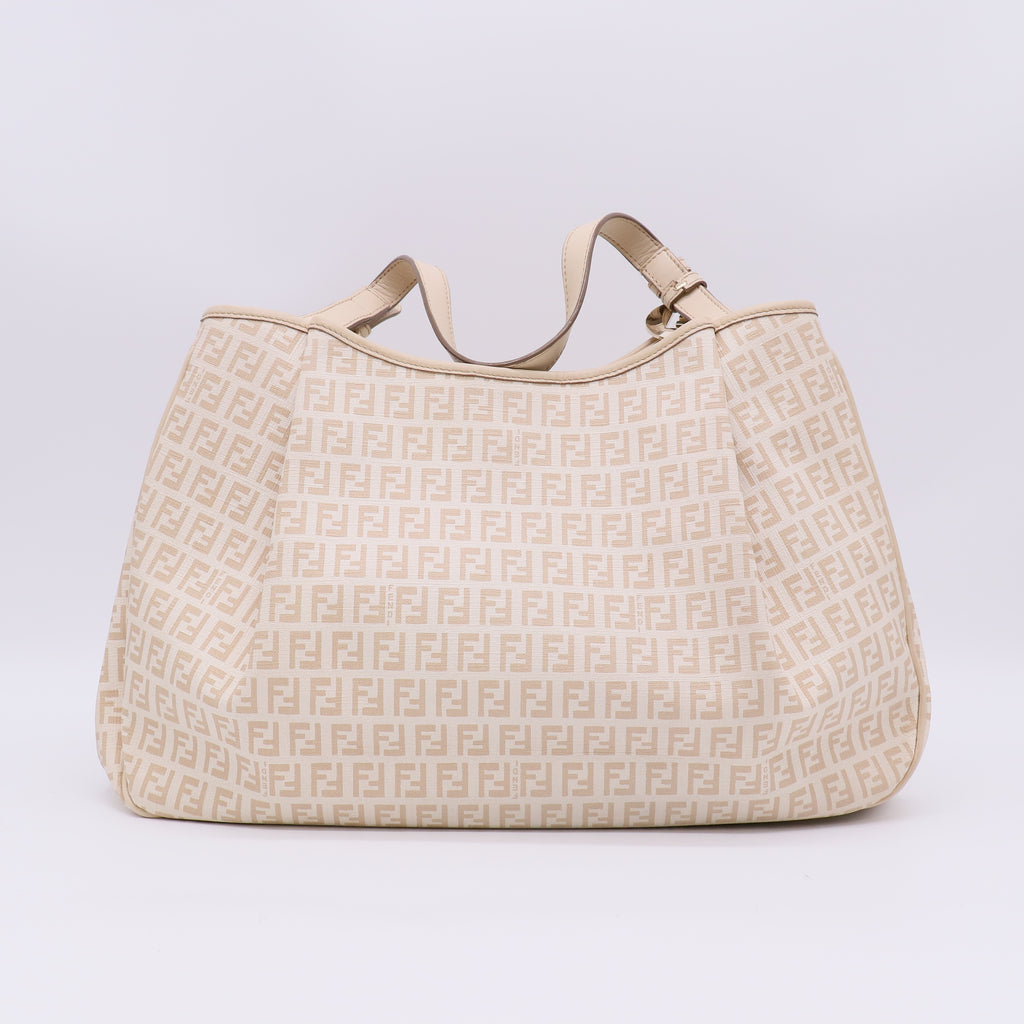 Fendi Beige Zucchino Canvas Charm Shoulder Bag B23272