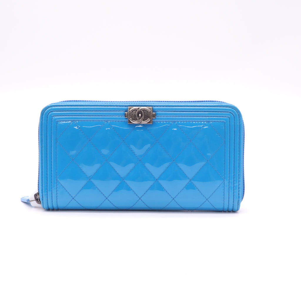 Chanel Boy Quilted Patent Leather Zip-Around Long Wallet W22570