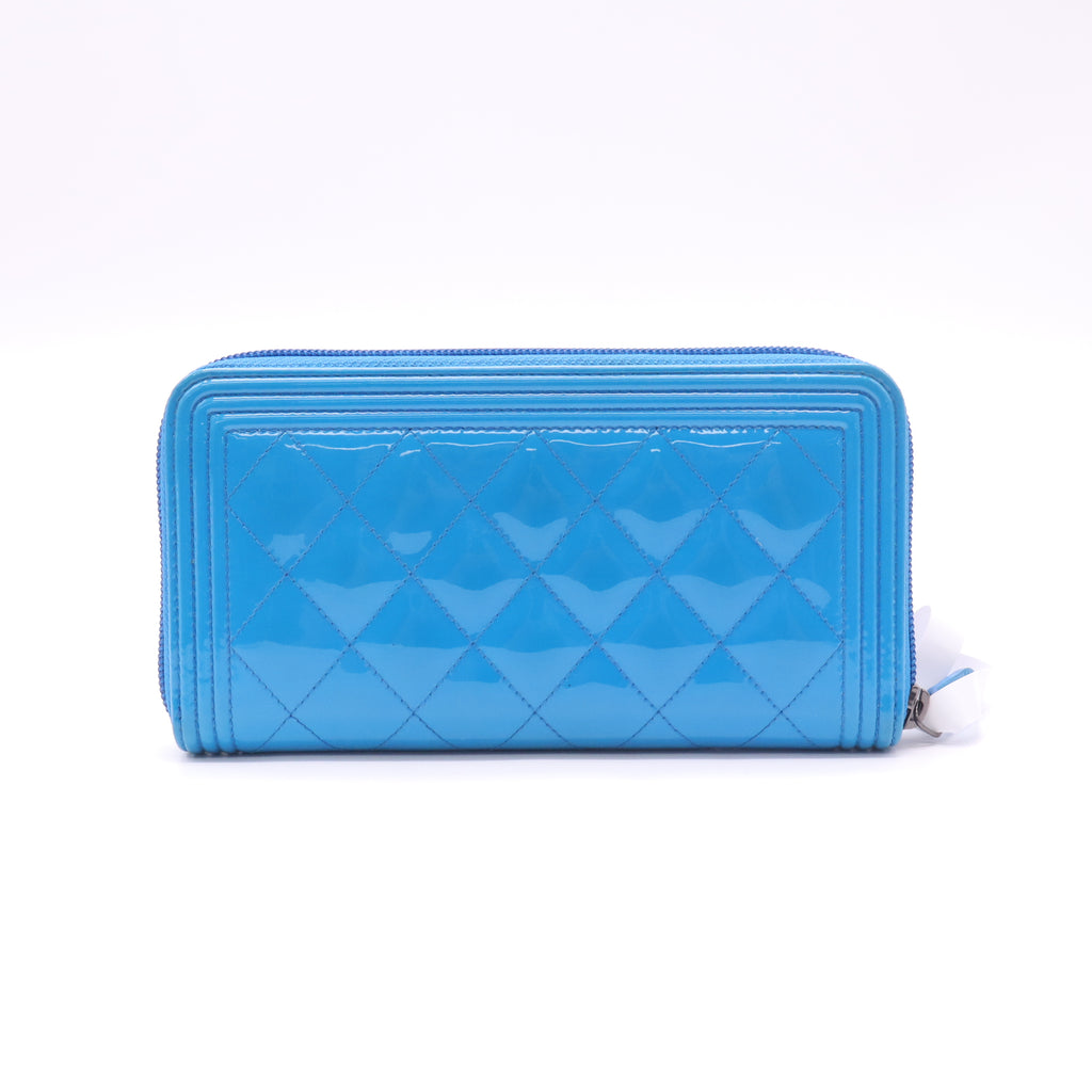 Chanel Boy Quilted Patent Leather Zip-Around Long Wallet W22570