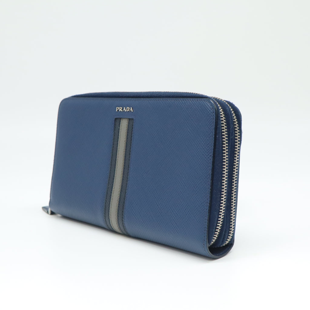 Prada Saffiano Stripe Zip Around Wallet W21723