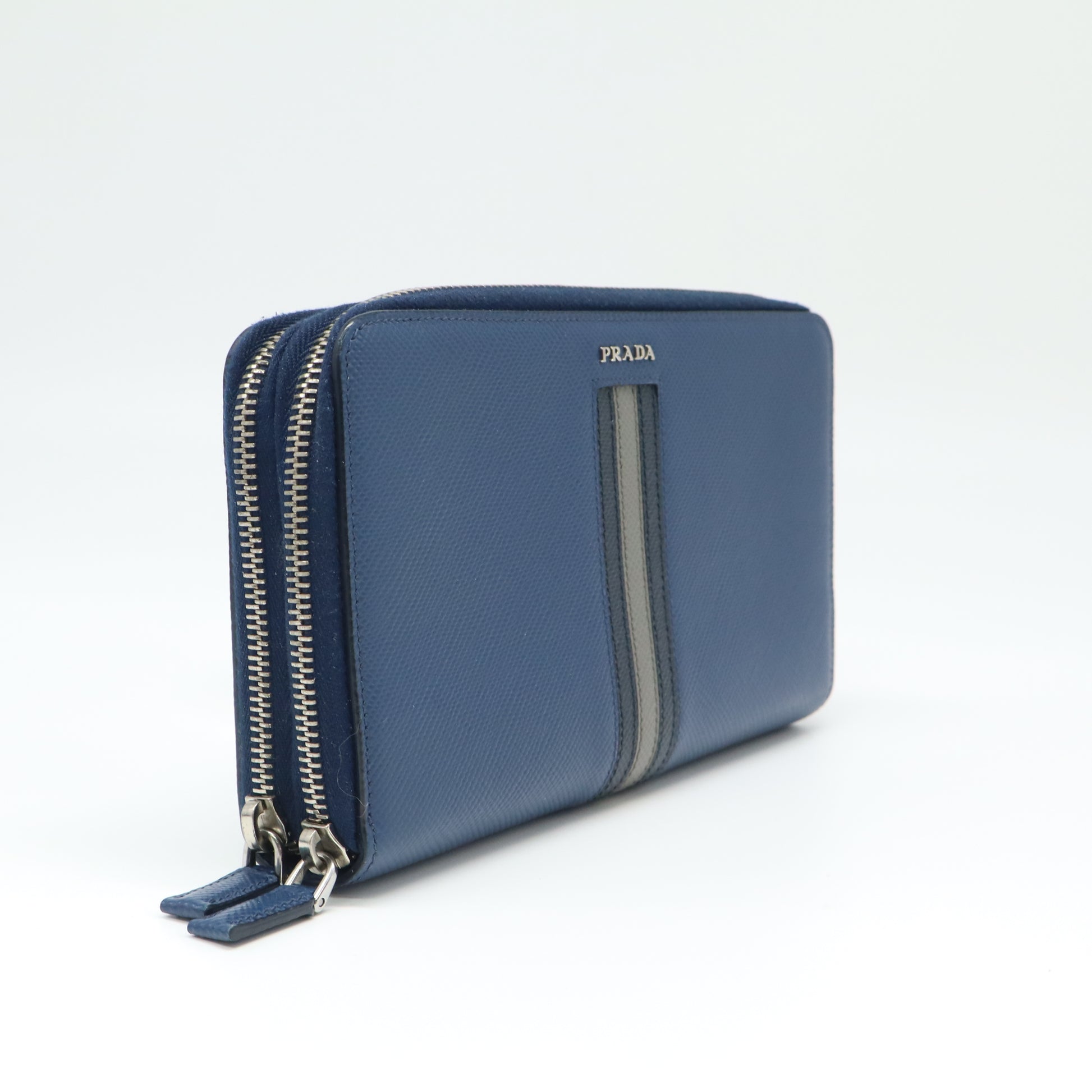 Prada Saffiano Stripe Zip Around Wallet W21723