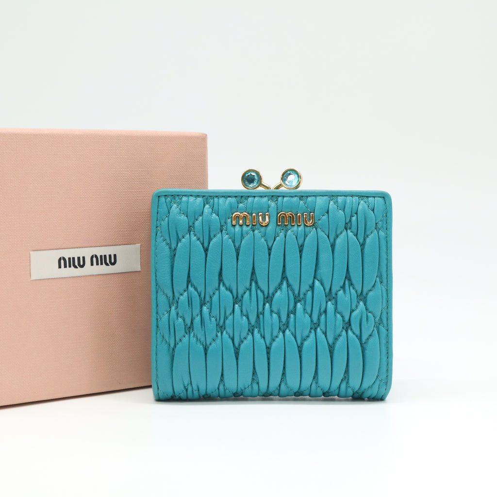 Miu Miu Matelasse Nappa Leather Crystal Kiss-Lock Wallet W21648