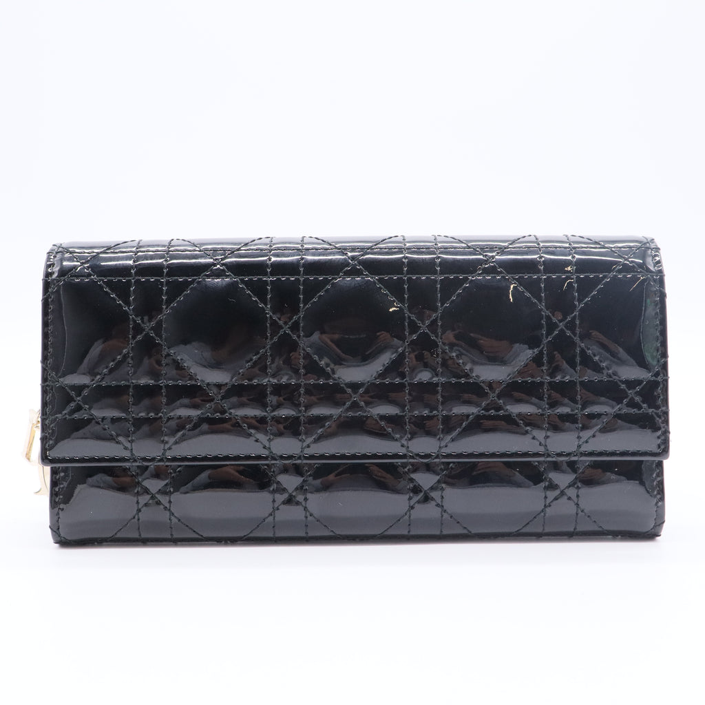 Patent Lambskin Cannage Lady Dior Rendezvous Wallet On Chain Black