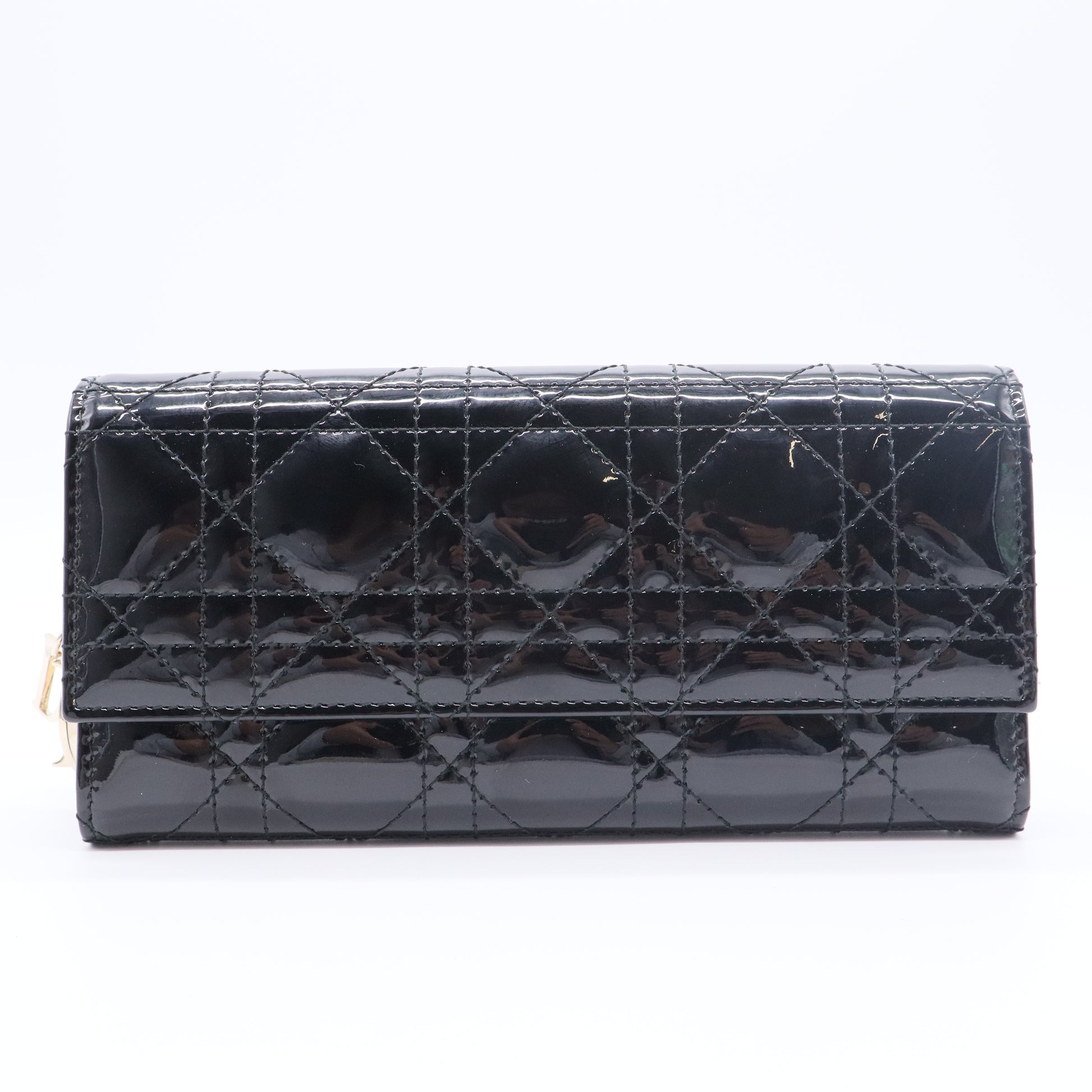Patent Lambskin Cannage Lady Dior Rendezvous Wallet On Chain Black