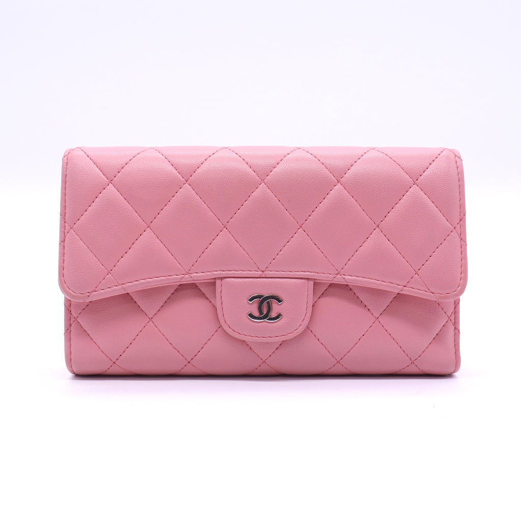 Chanel Pink Quilted Lambskin Leather Classic L Flap Wallet twins W20607
