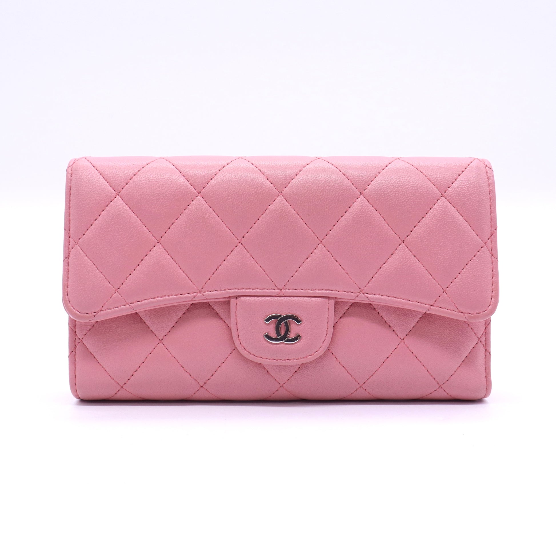 Chanel Pink Quilted Lambskin Leather Classic L Flap Wallet twins W20607