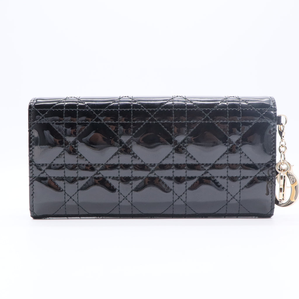 Patent Lambskin Cannage Lady Dior Rendezvous Wallet On Chain Black