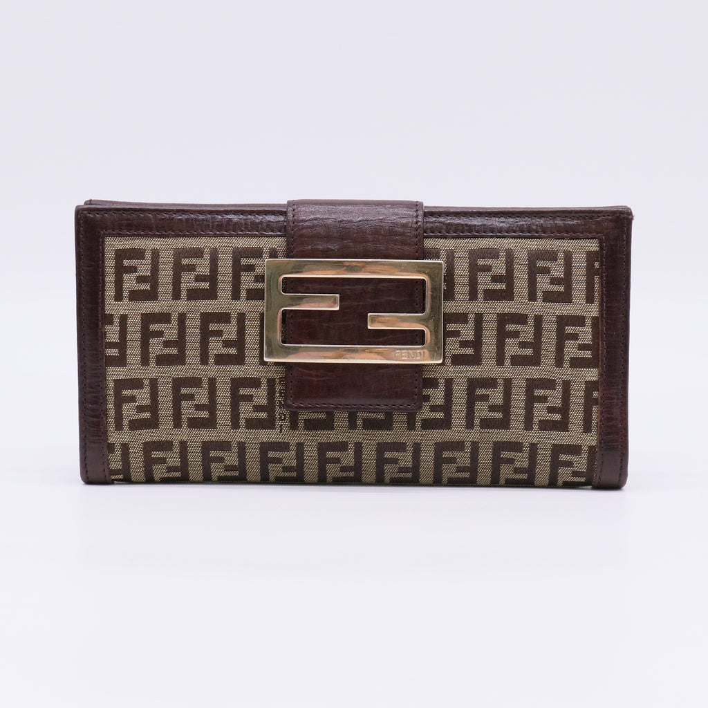 Beige/Brown Zucca Canvas and Leather Bi-fold Continental Wallet W22653