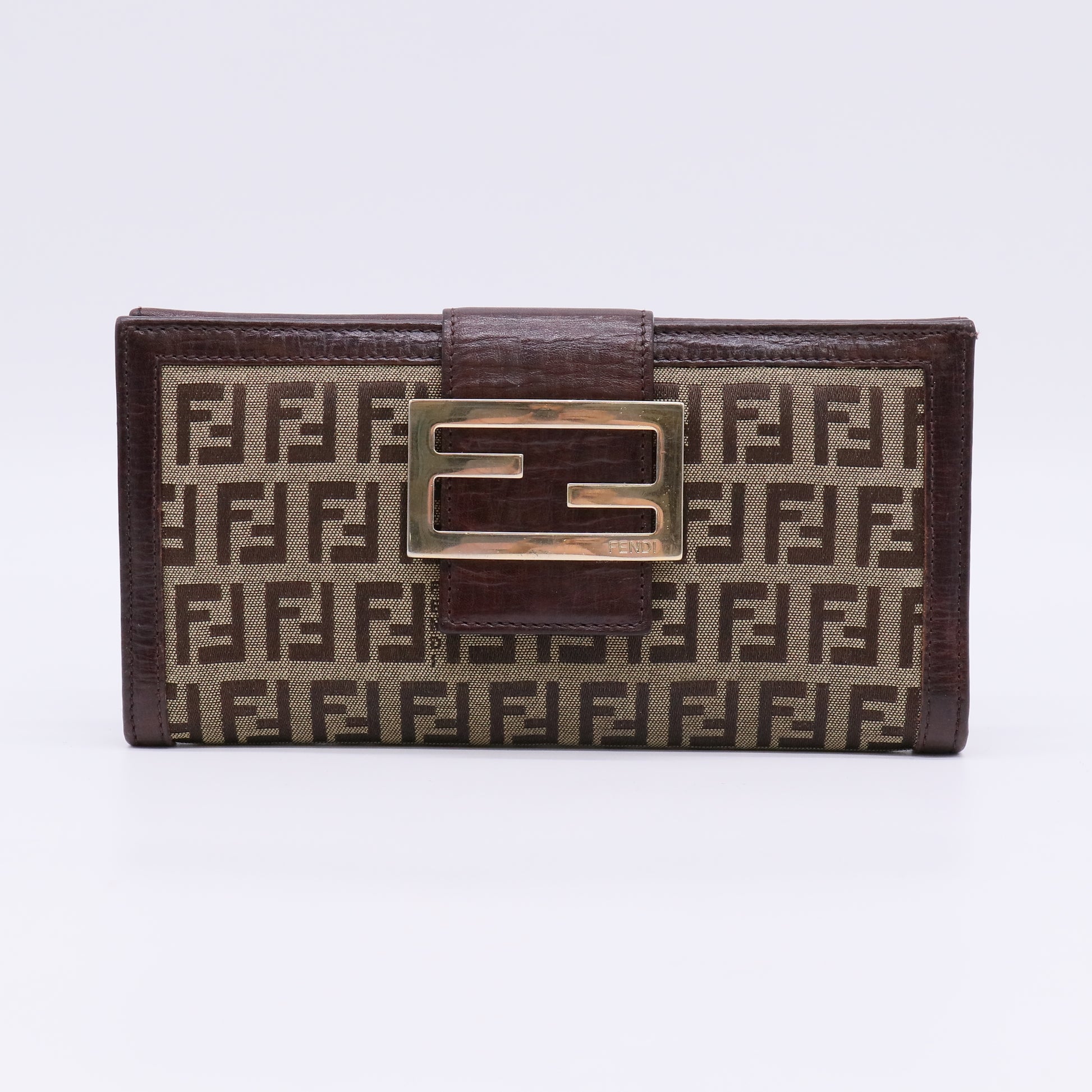 Beige/Brown Zucca Canvas and Leather Bi-fold Continental Wallet W22653