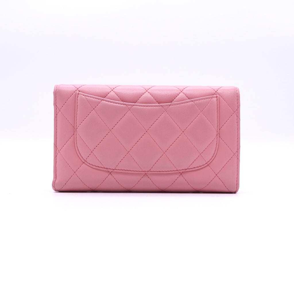Chanel Pink Quilted Lambskin Leather Classic L Flap Wallet twins W20607