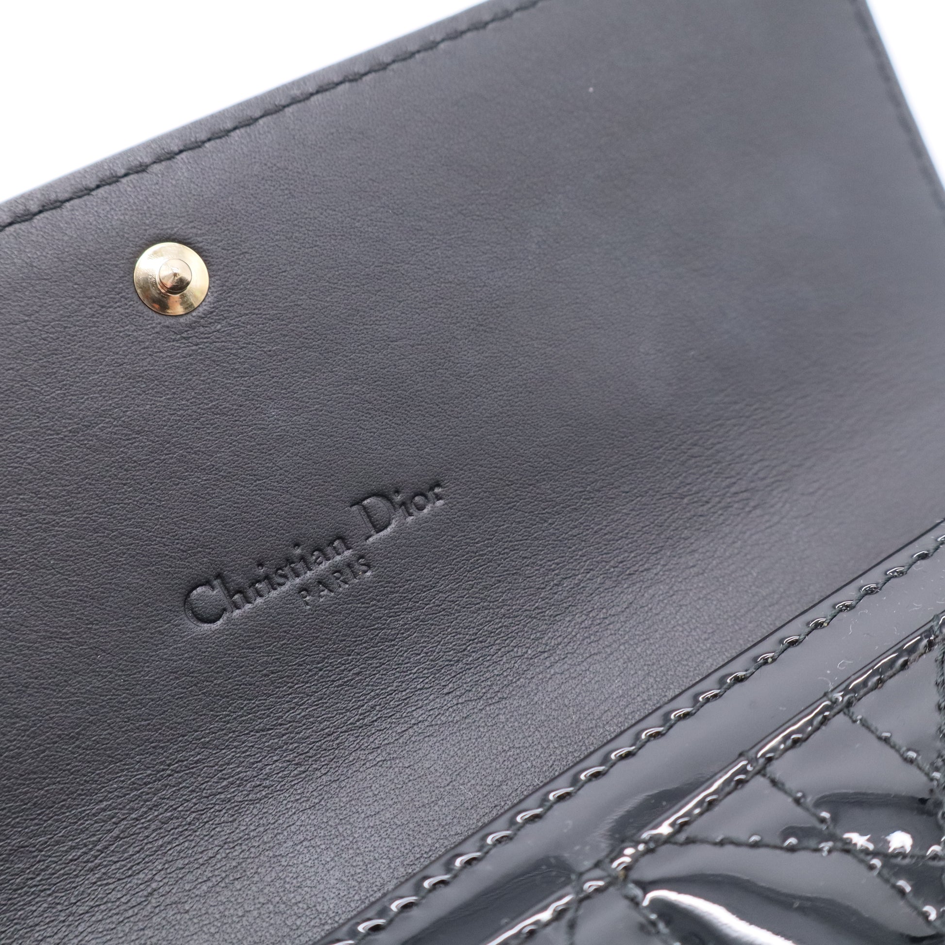 Patent Lambskin Cannage Lady Dior Rendezvous Wallet On Chain Black