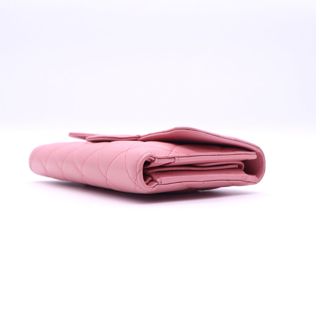 Chanel Pink Quilted Lambskin Leather Classic L Flap Wallet twins W20607